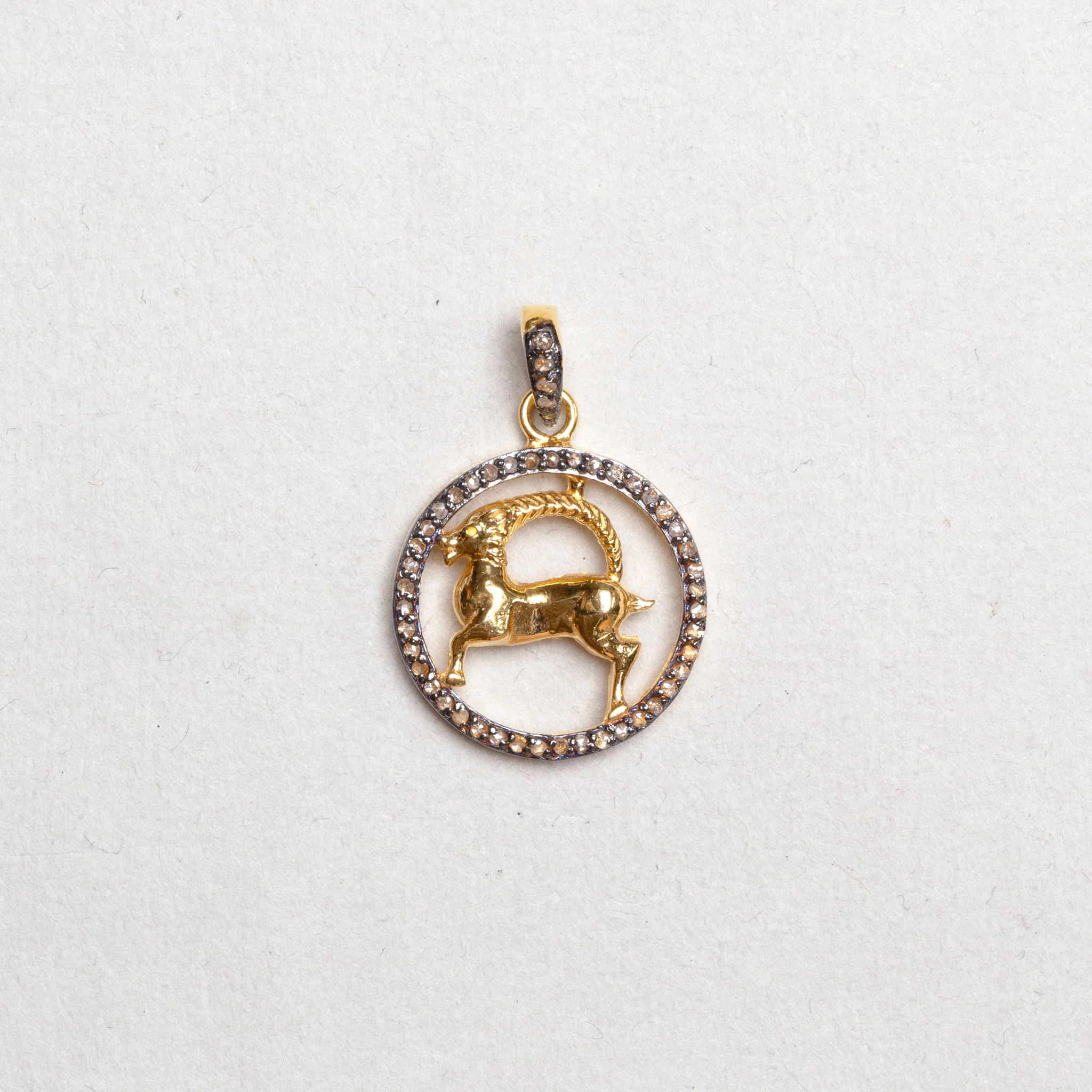 Gold Plated Zodiac Charm Pendant with Diamonds and Oxidised Silver - Image 3