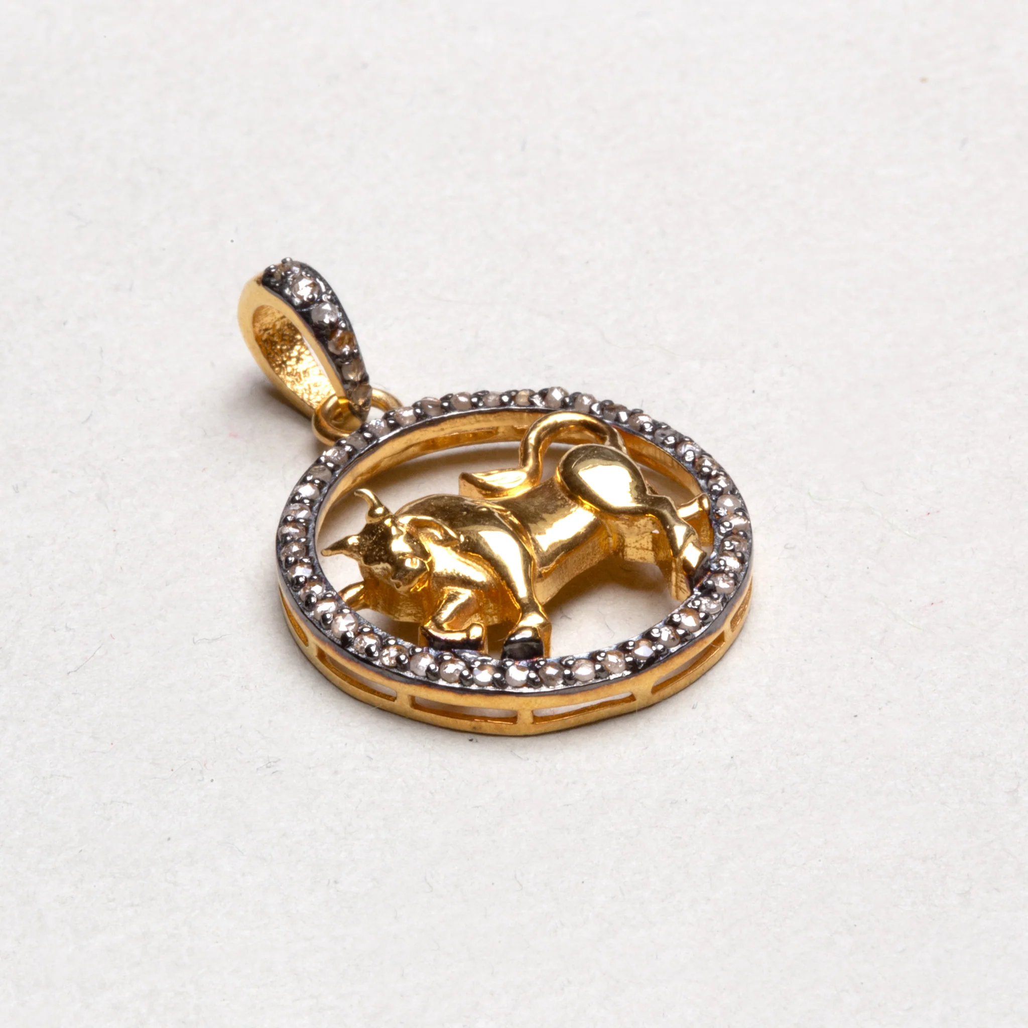 Gold Plated Zodiac Charm Pendant with Diamonds and Oxidised Silver - Image 4