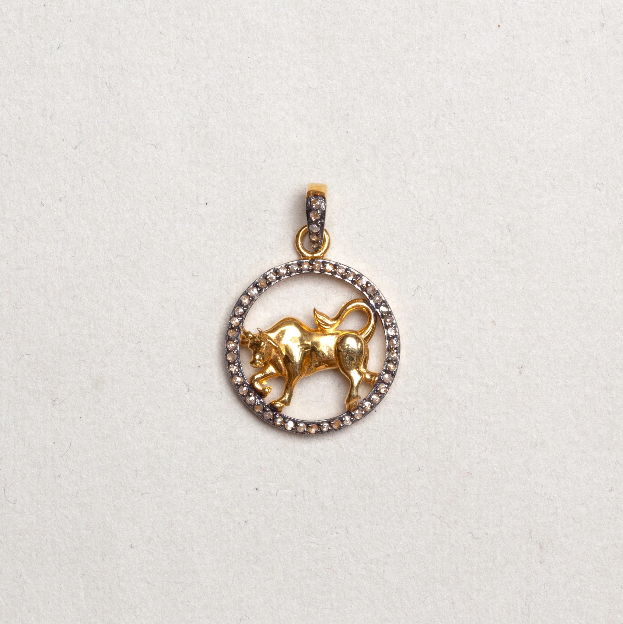 Gold Plated Zodiac Charm Pendant with Diamonds and Oxidised Silver - Image 5