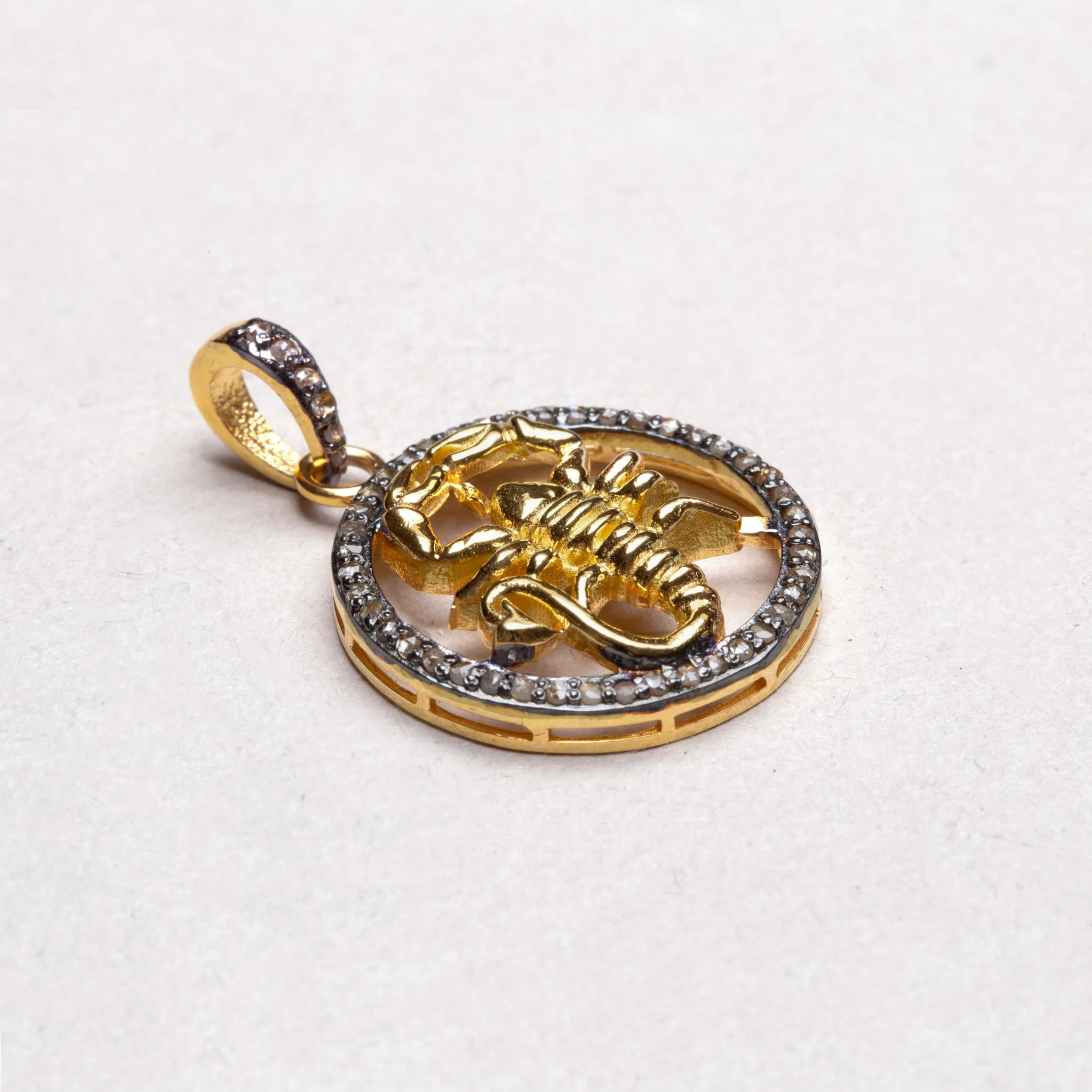 Gold Plated Zodiac Charm Pendant with Diamonds and Oxidised Silver - Image 6