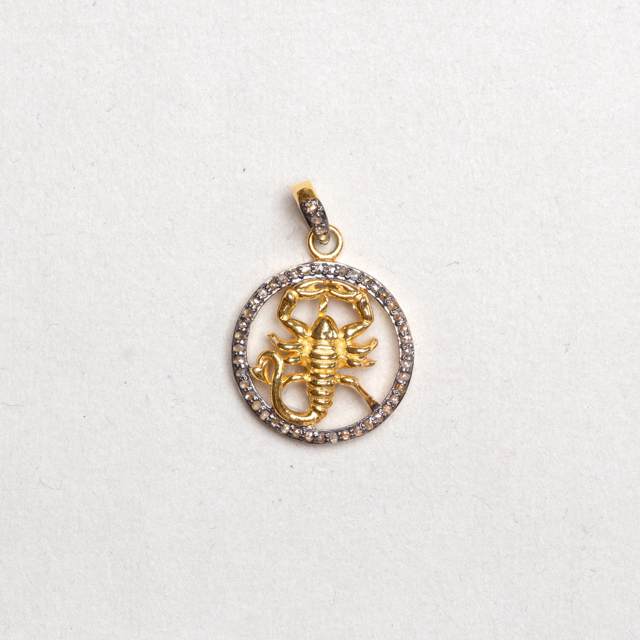Gold Plated Zodiac Charm Pendant with Diamonds and Oxidised Silver - Image 7