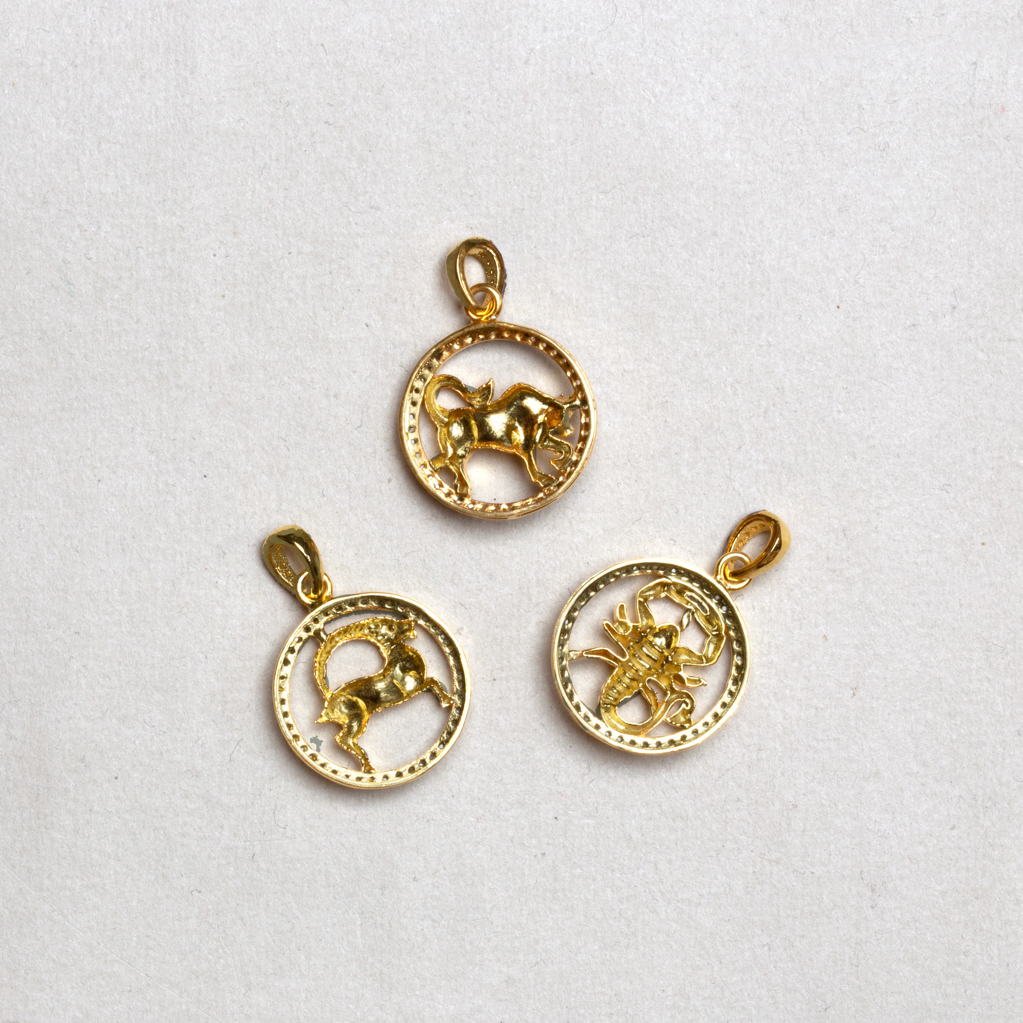 Gold Plated Zodiac Charm Pendant with Diamonds and Oxidised Silver - Image 8