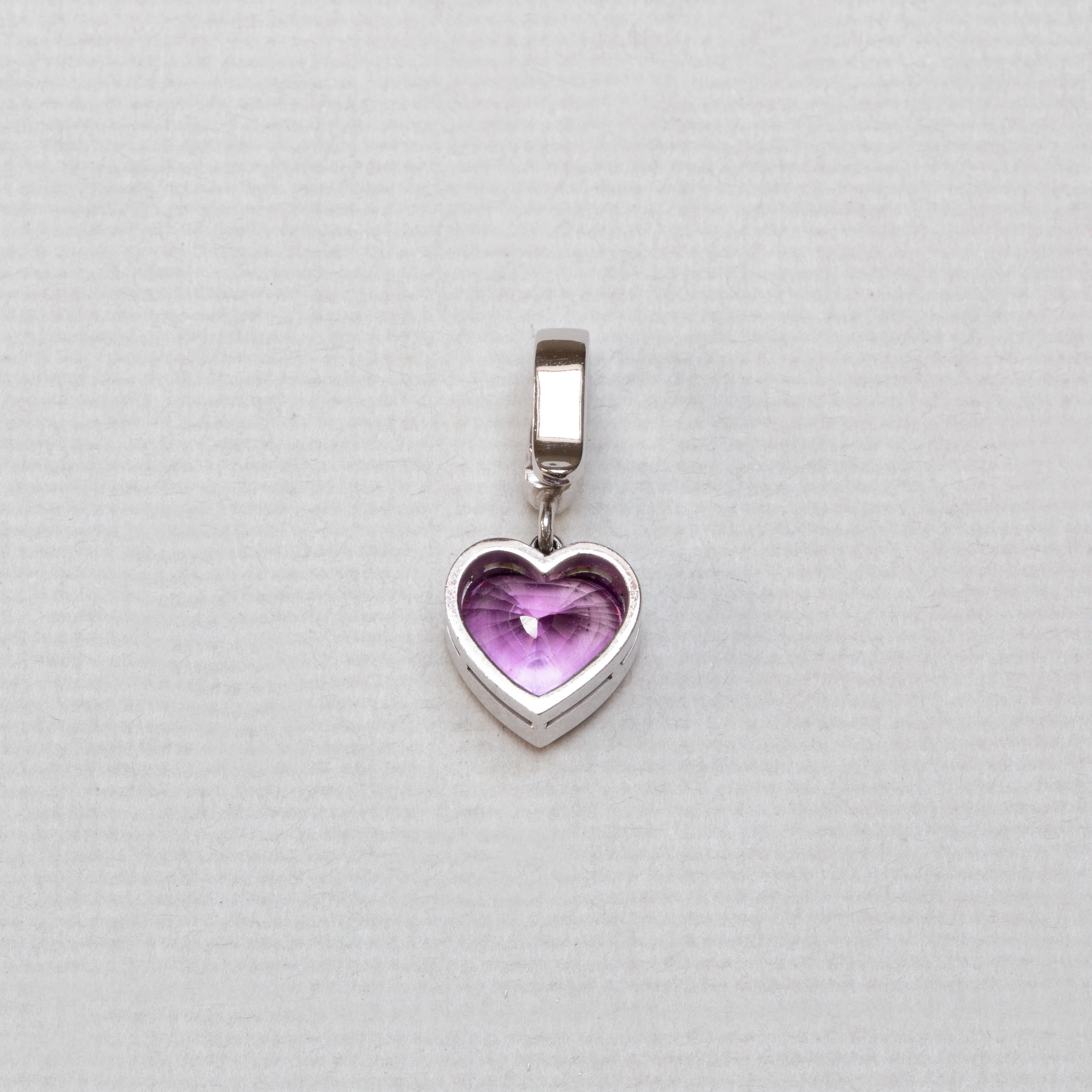 18ct White Gold Heart Charm with Diamonds and Pink Tourmaline - Image 2