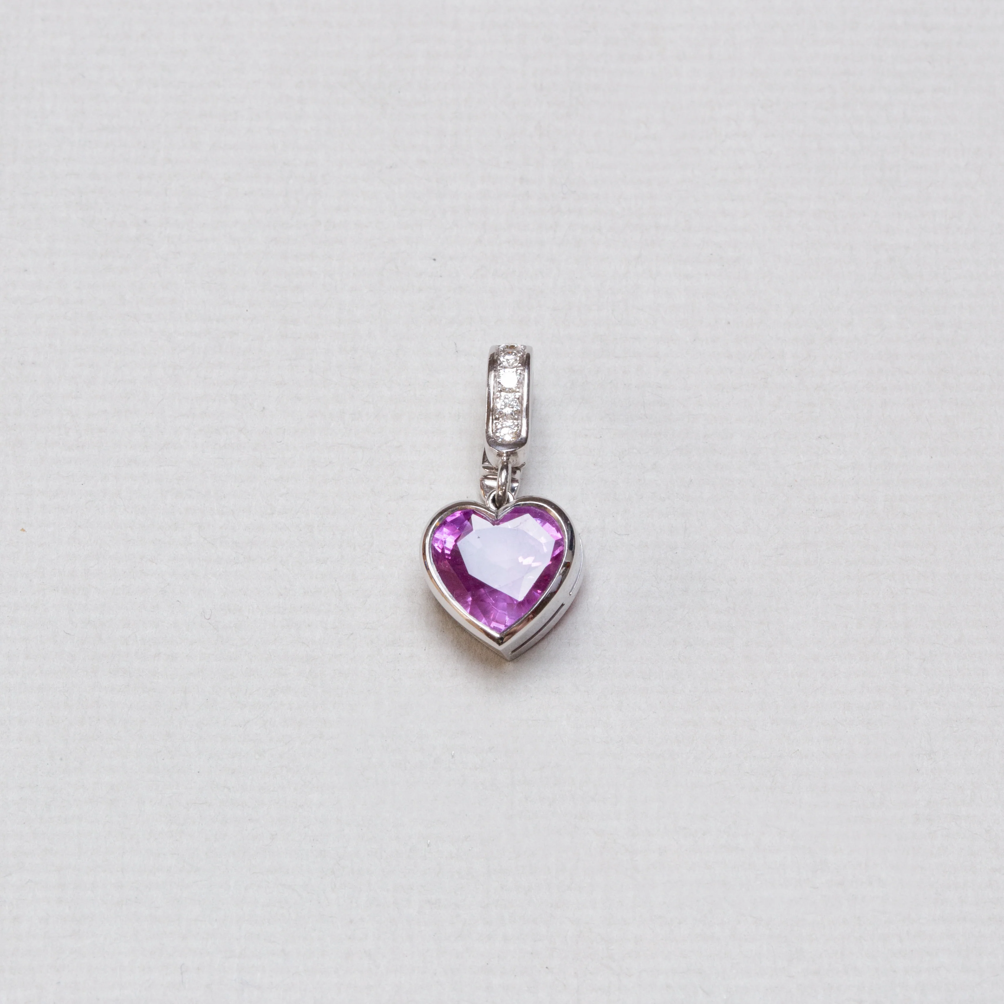 18ct White Gold Heart Charm with Diamonds and Pink Tourmaline - Image 3