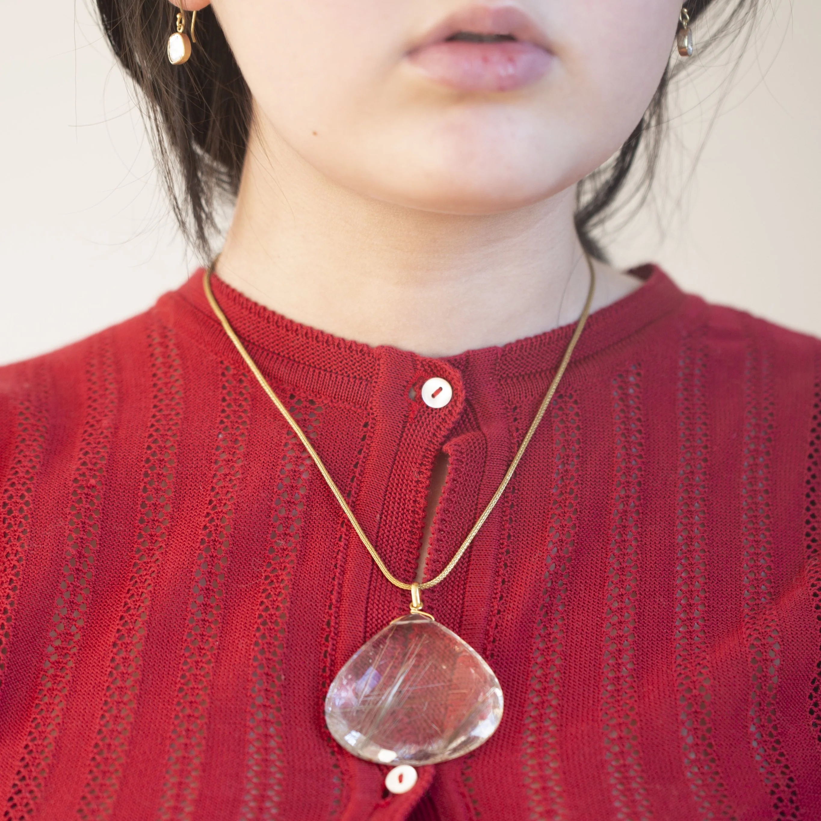 9ct Gold Chain Necklace with Rutilated Quartz - Image 3