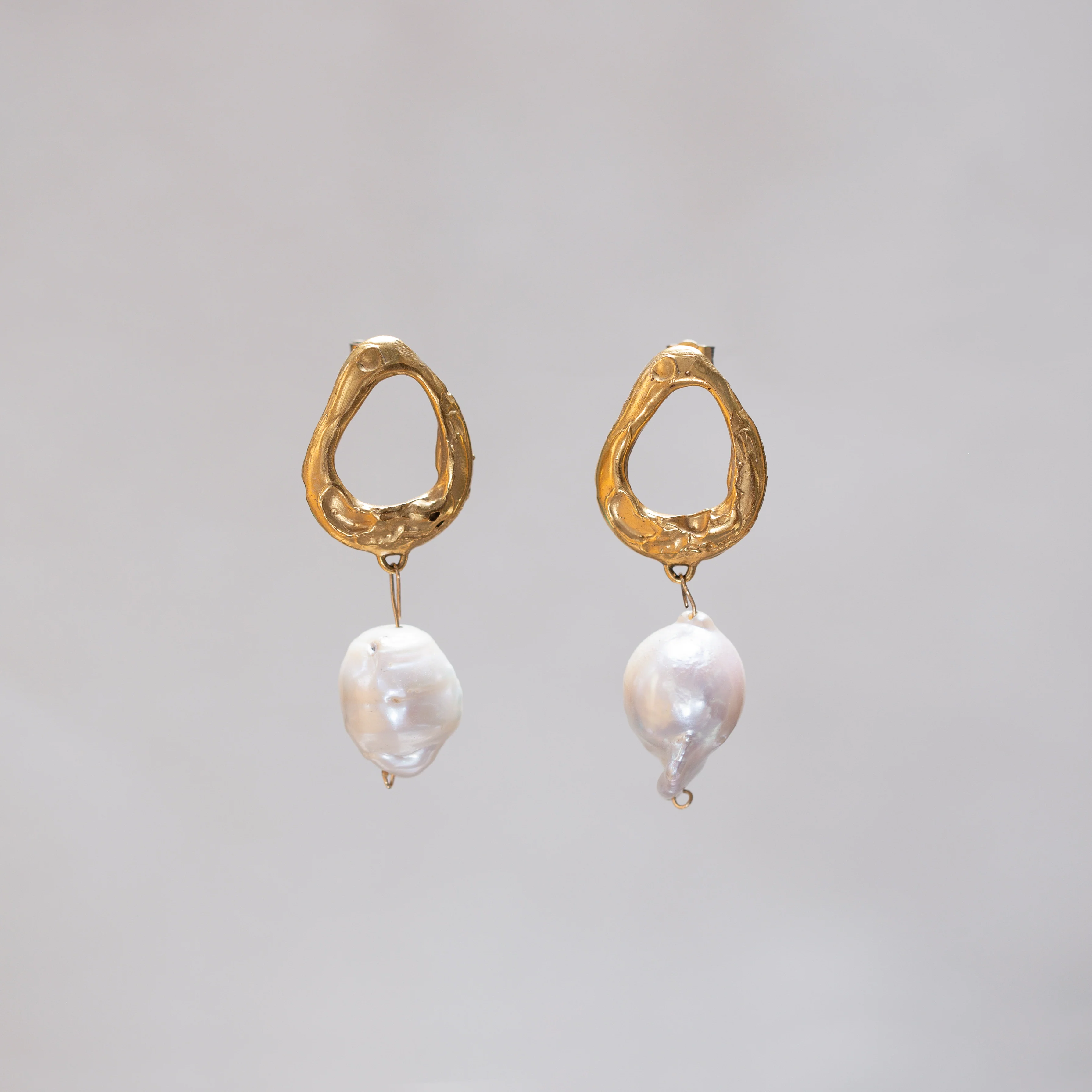 Baroque Pearl Gold Stud Earrings