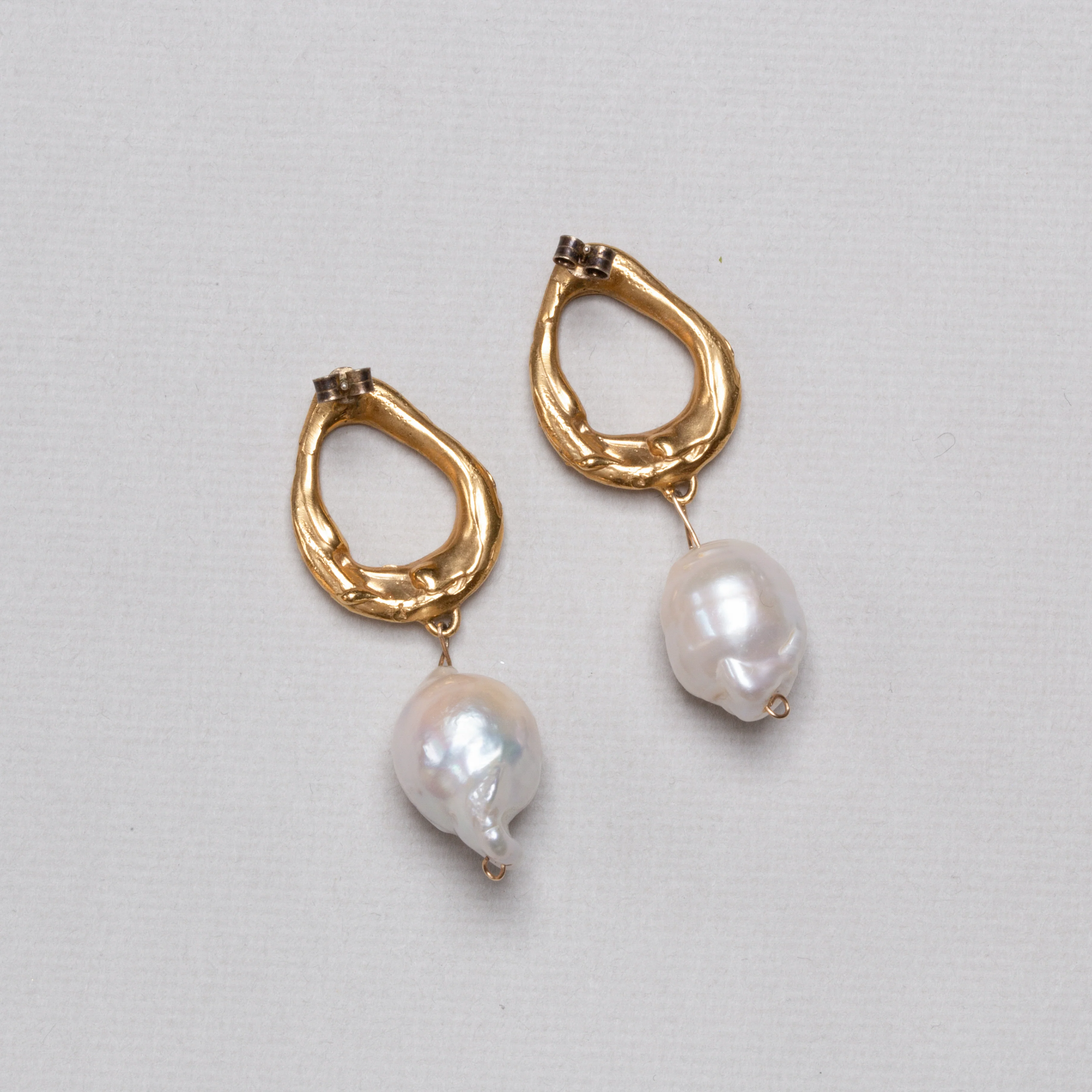 Baroque Pearl Gold Stud Earrings - Image 2