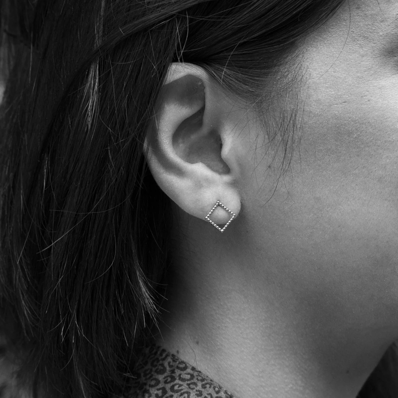 Beaded Gold Plated Square Stud Earrings - Image 2