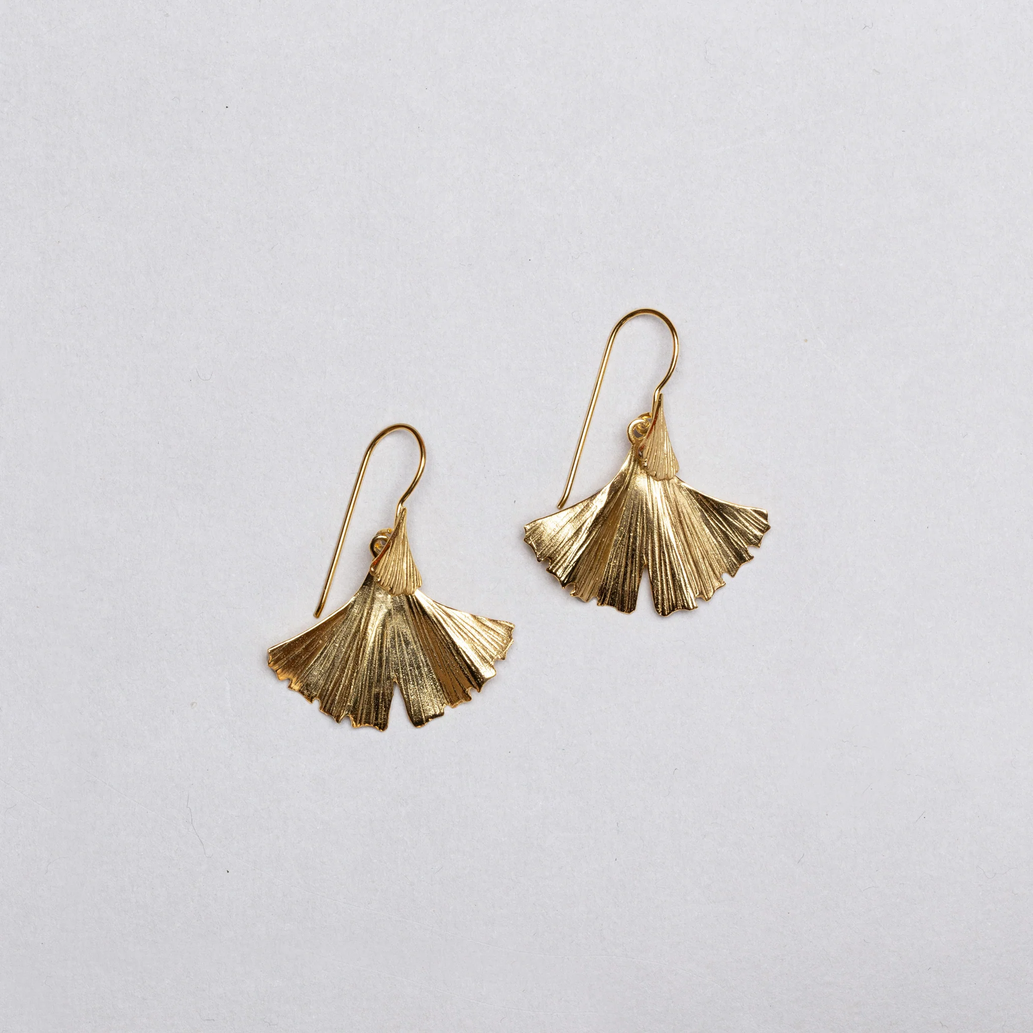 Brushed Gold Ginkgo Leaf Drop Earrings - Image 2