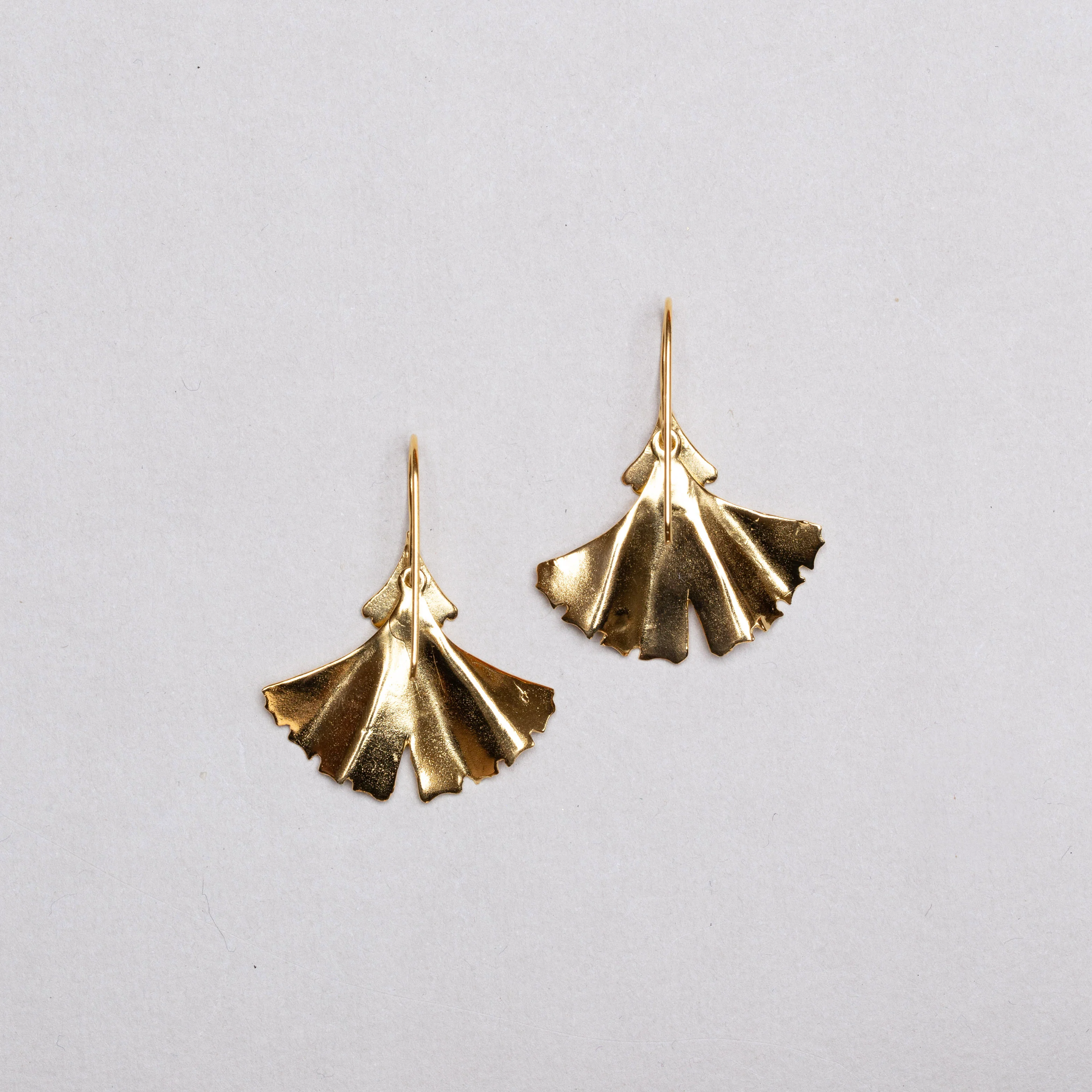 Brushed Gold Ginkgo Leaf Drop Earrings - Image 3