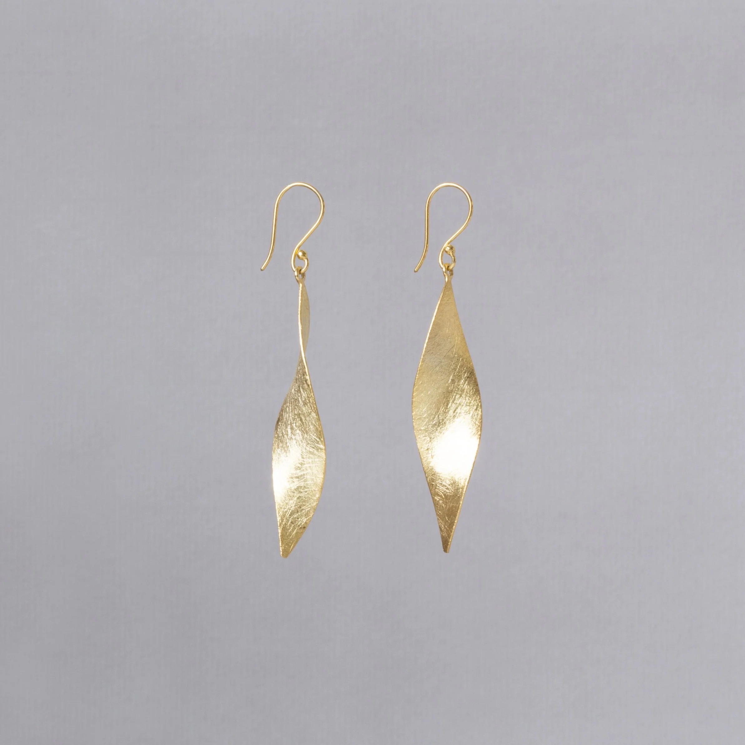 Brushed Gold Plated Silver Leaf Drop Earrings - Image 3