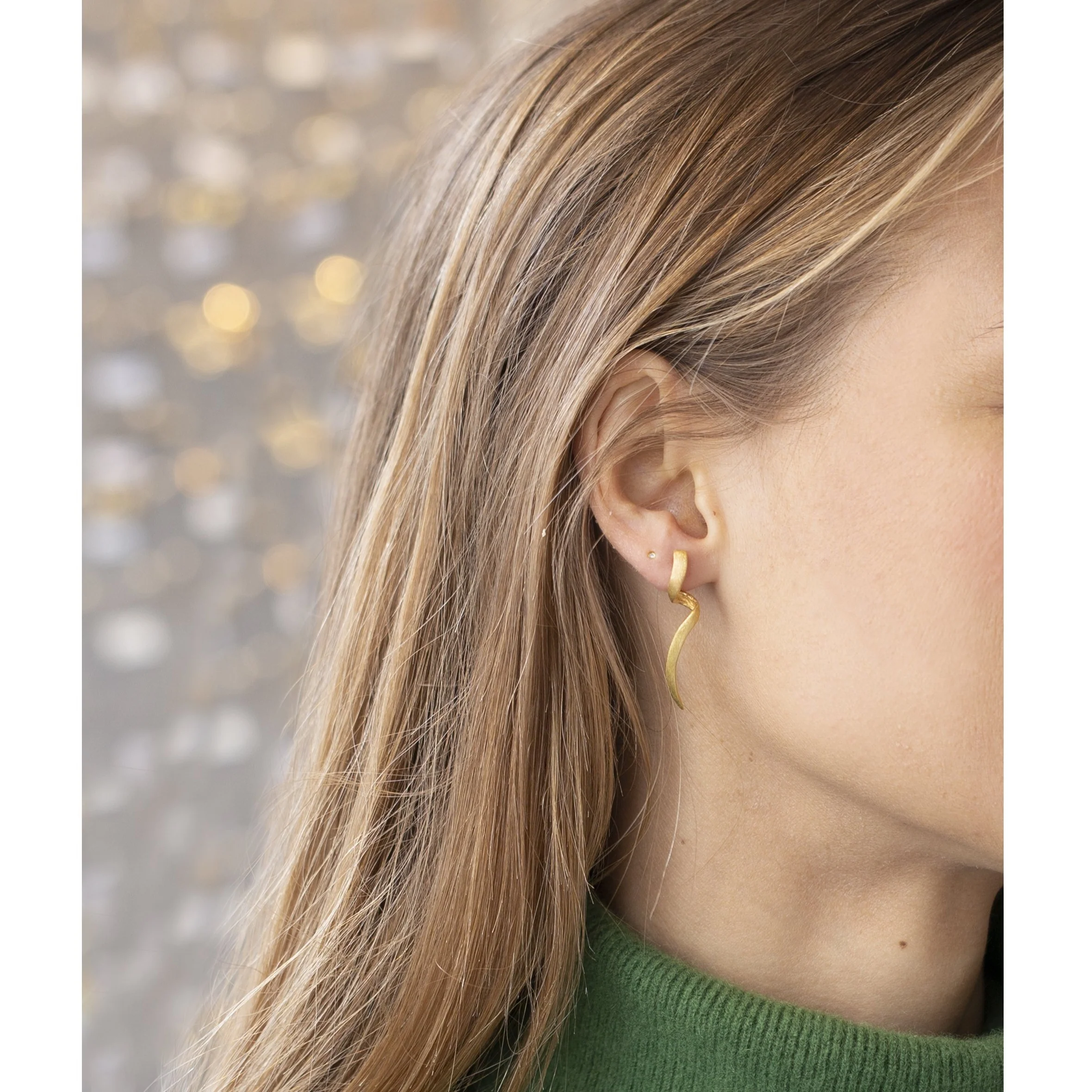 Brushed Gold Plated Silver Twist Stud Earrings - Image 2