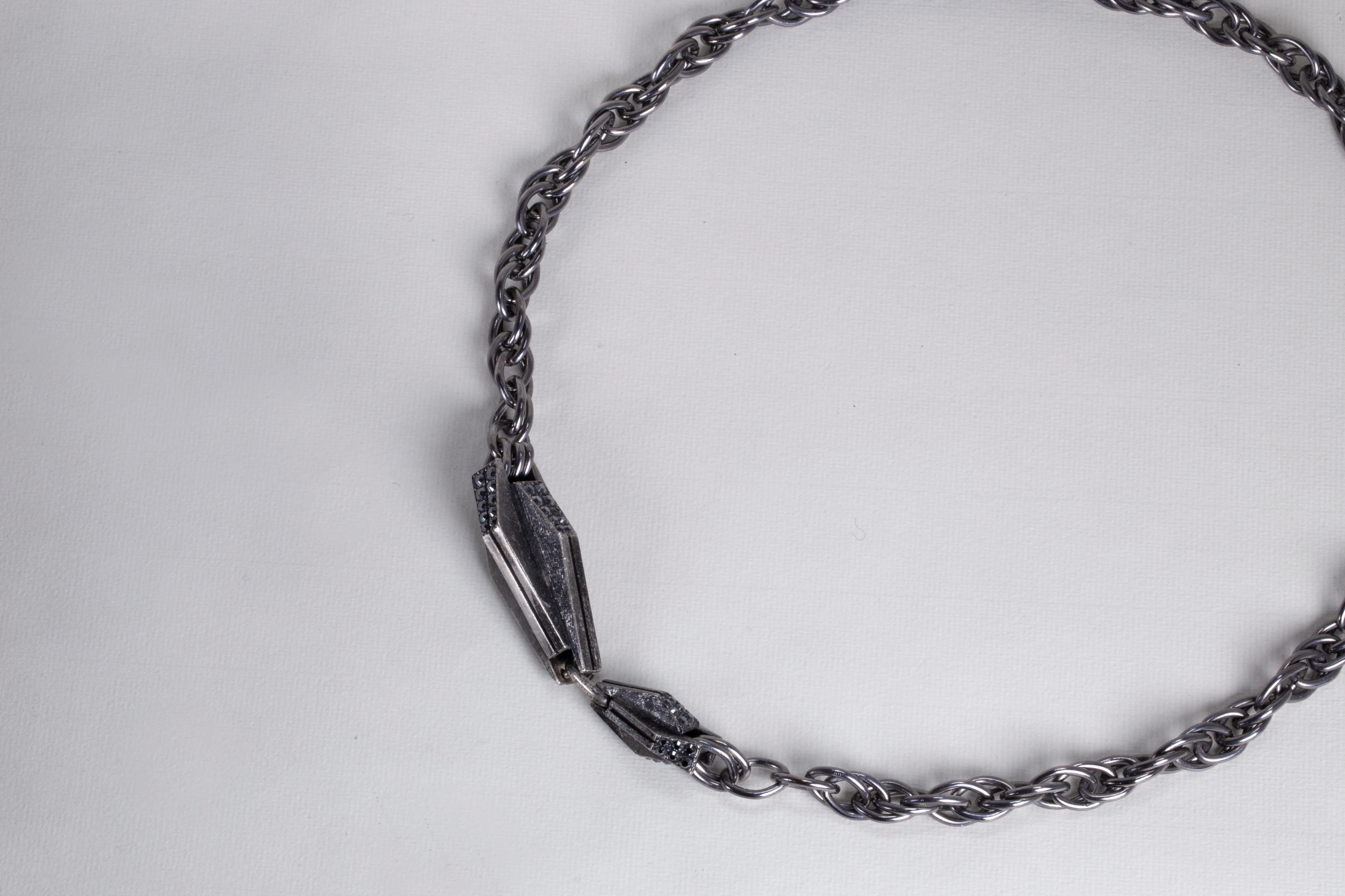 Gunmetal Chain Necklace with Rhinestones - Image 2