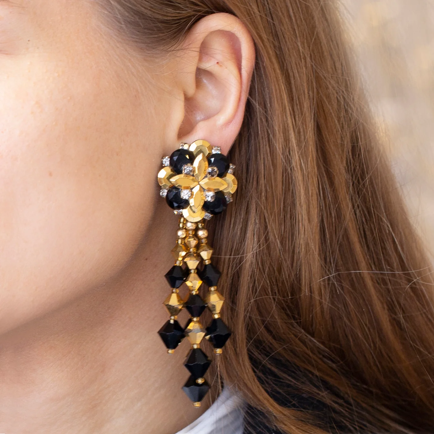 Vintage Gold and Black Clip-on Earrings - Image 4