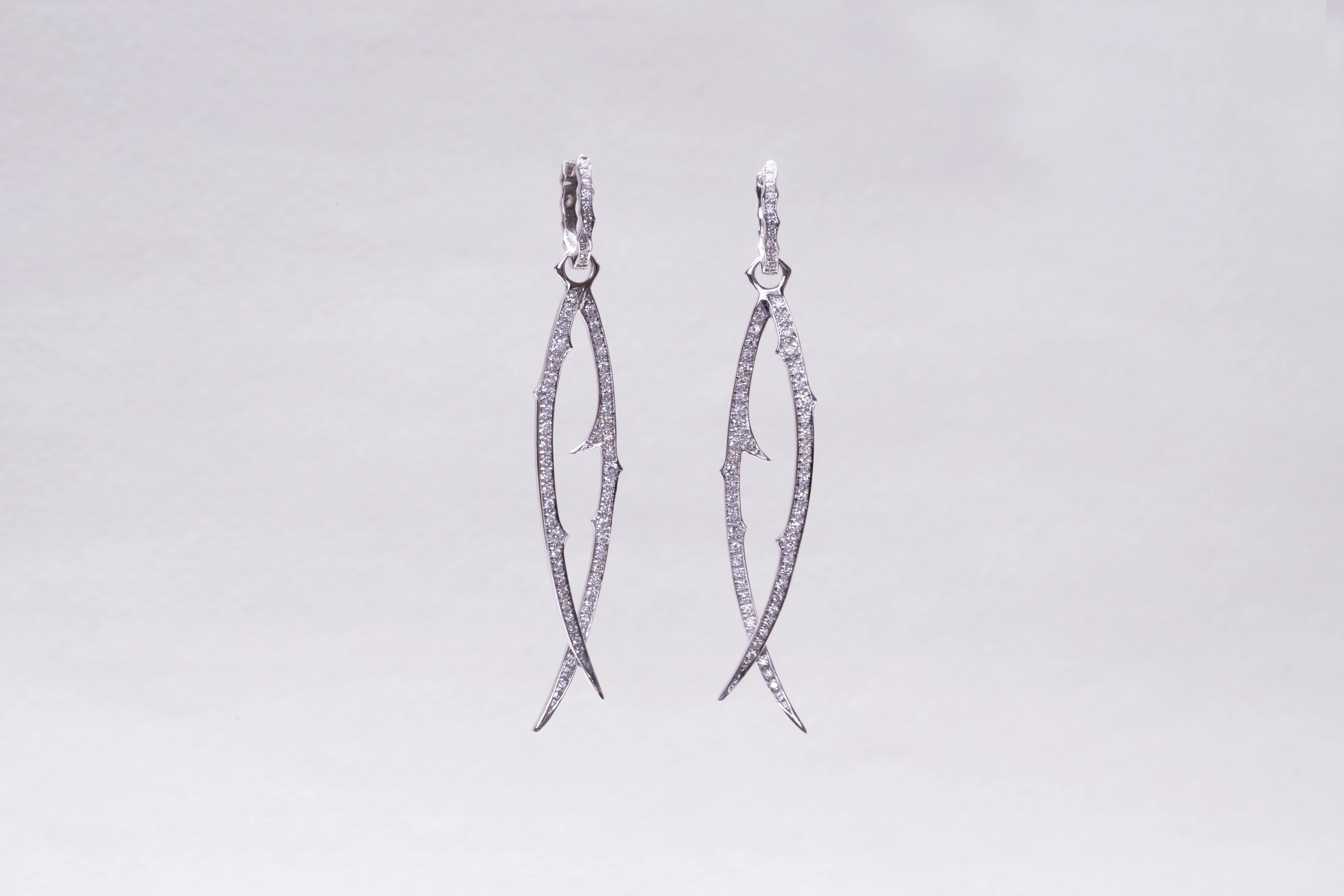 Diamond Thorn Drop Hoop Earrings - Image 3