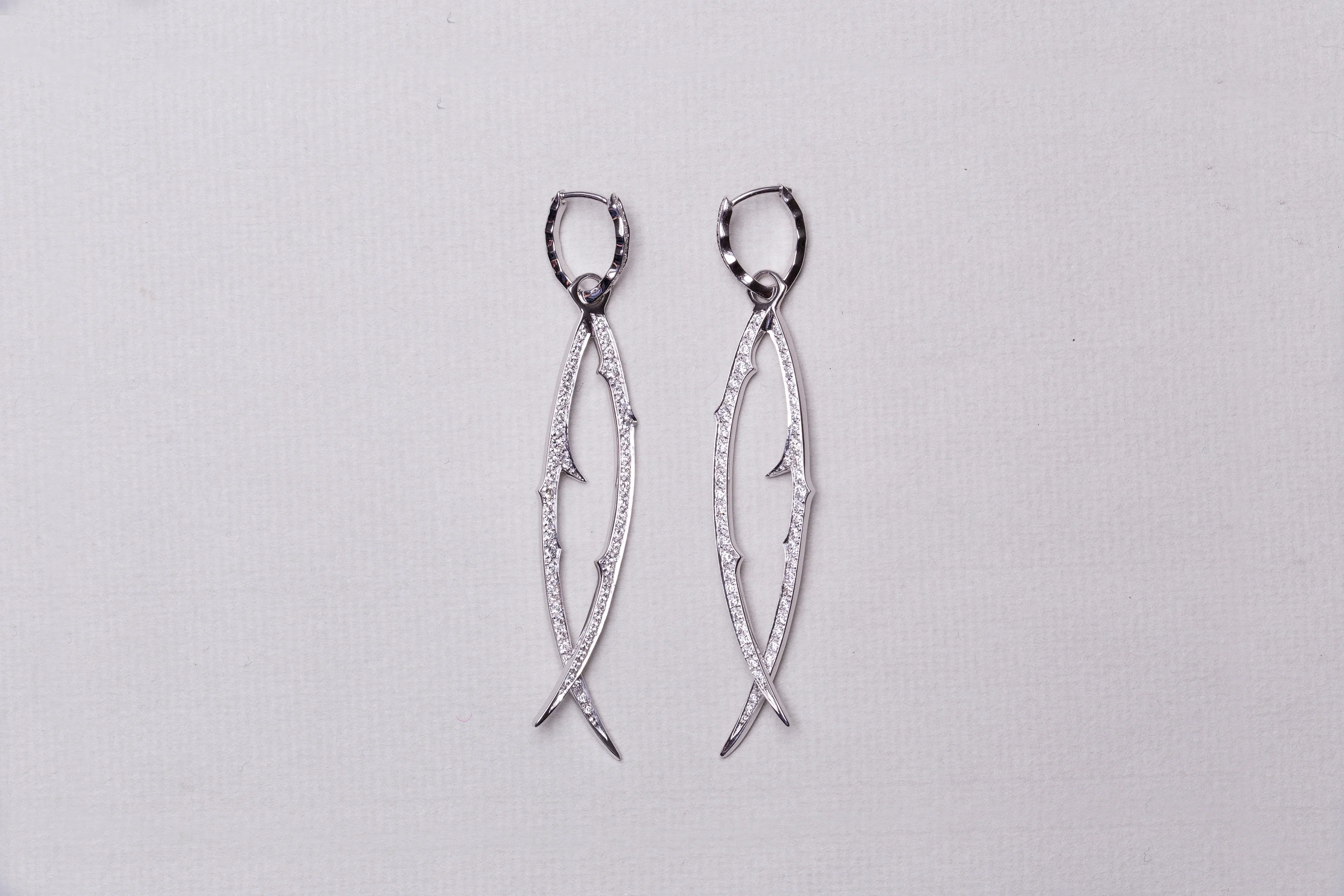 Diamond Thorn Drop Hoop Earrings - Image 4