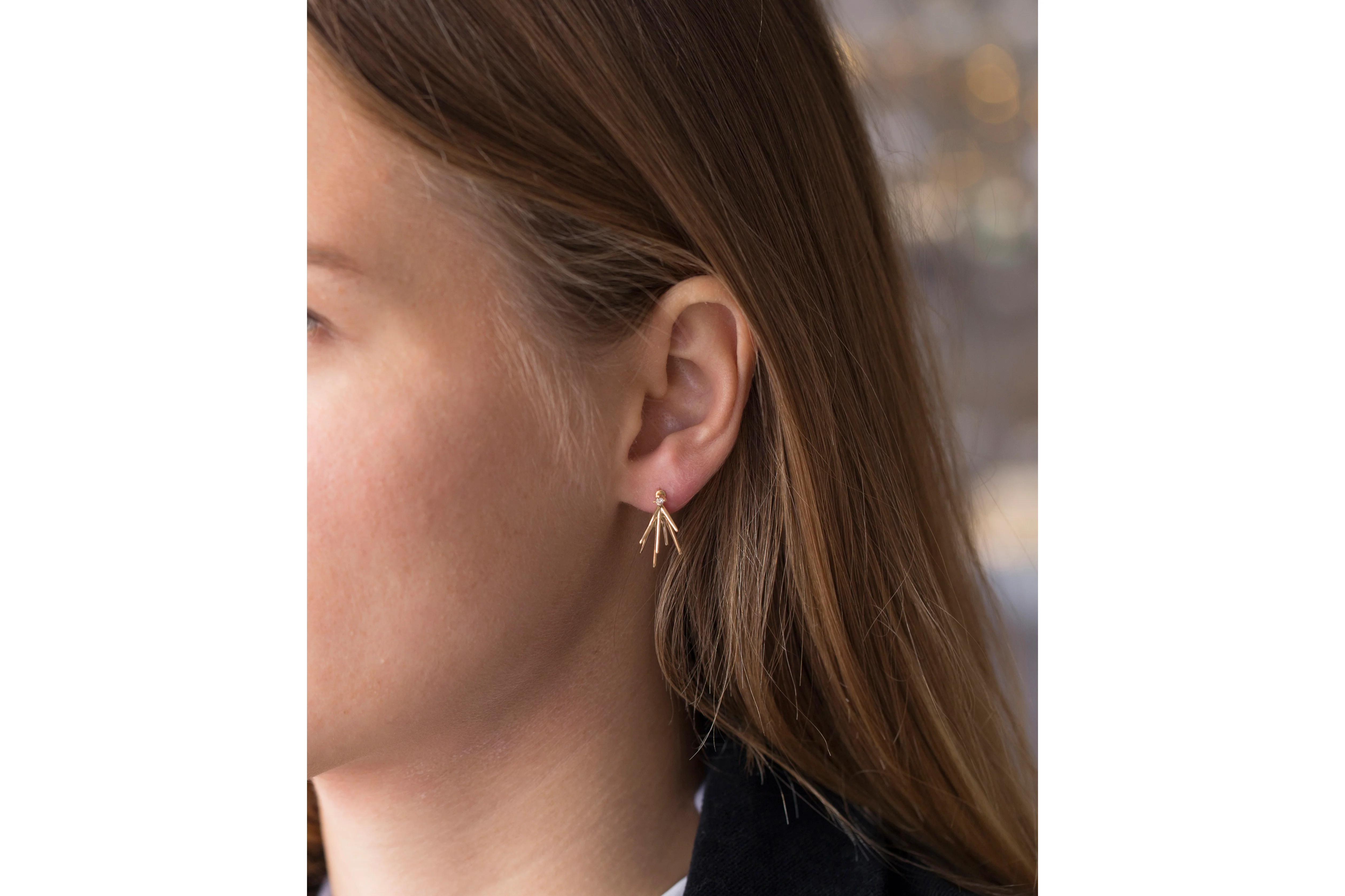 Down Spark Earrings with Diamond - Image 3