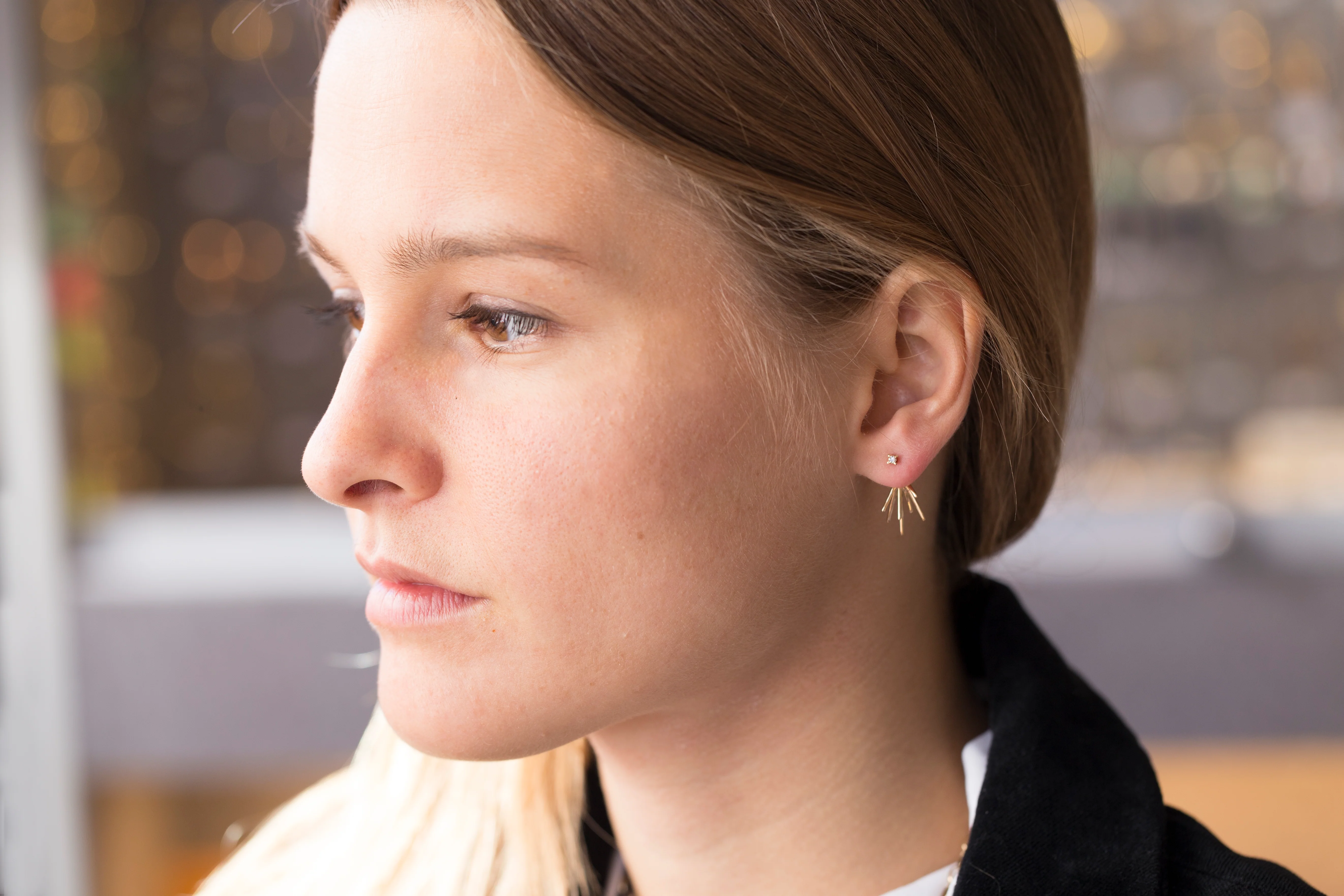 Down Spark Earrings with Diamond - Image 4