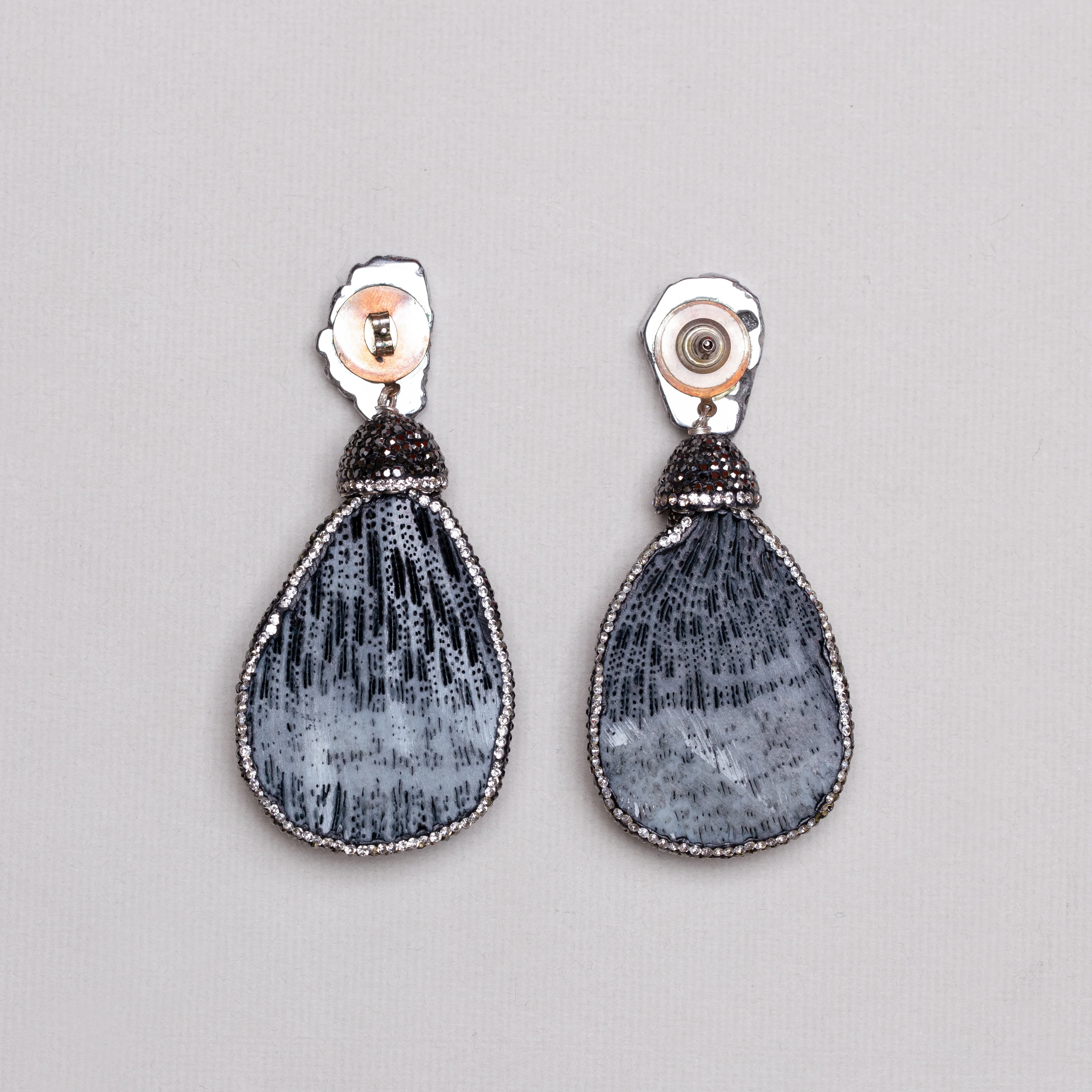 Vintage Sterling Silver and Crystal Drop Earrings with Rough Quartz - Image 4