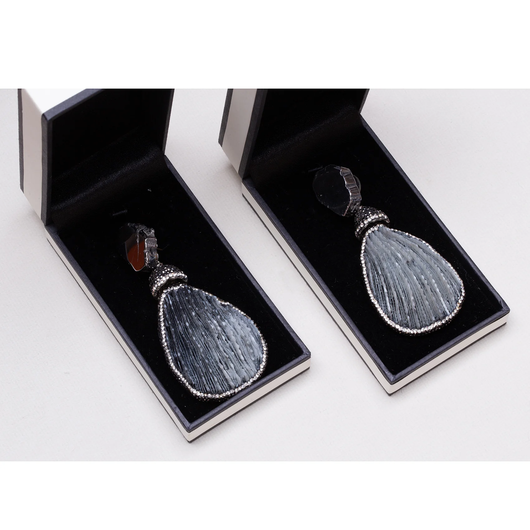Vintage Sterling Silver and Crystal Drop Earrings with Rough Quartz - Image 5
