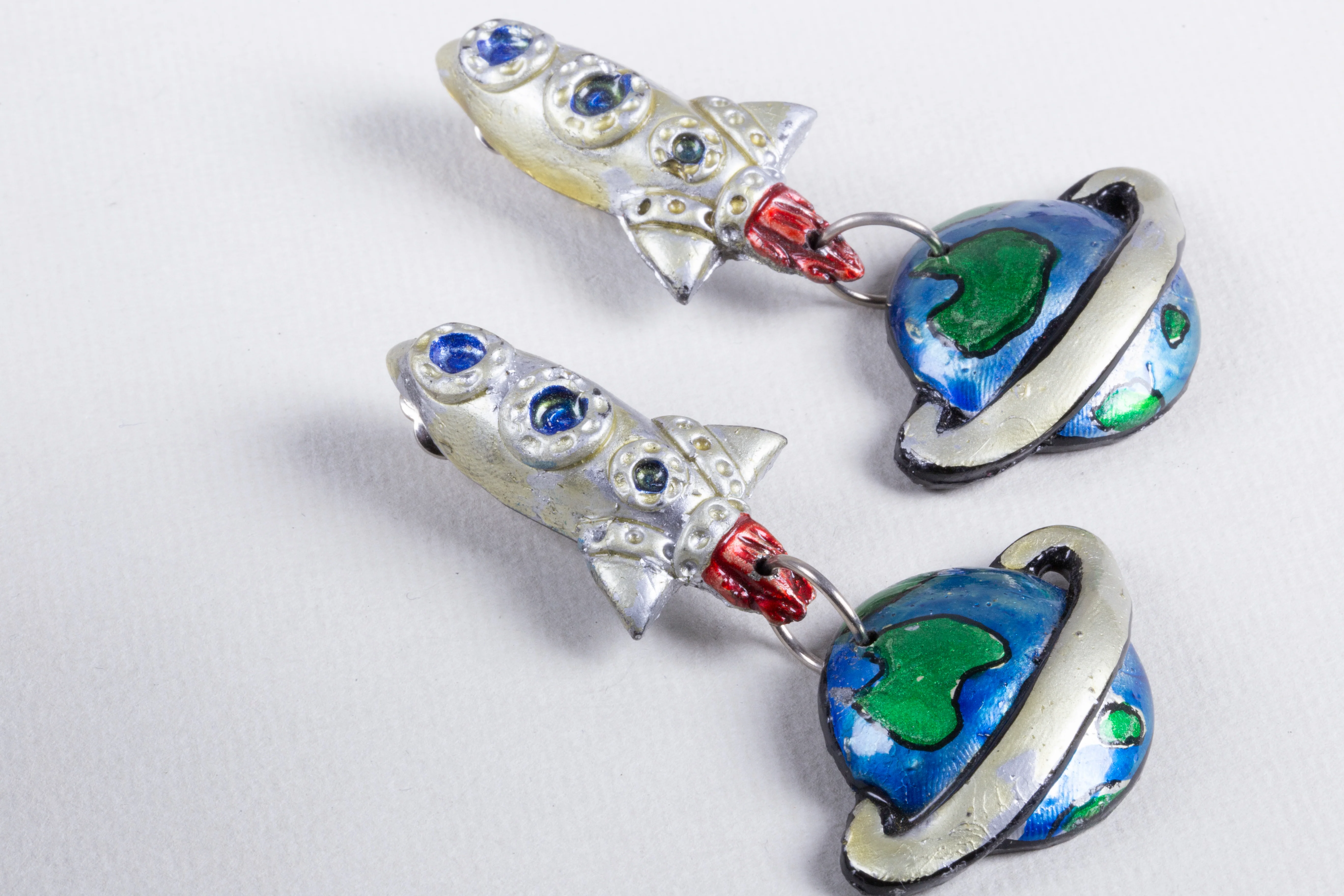 Earth and Rocket Clip-on Earrings - Image 4