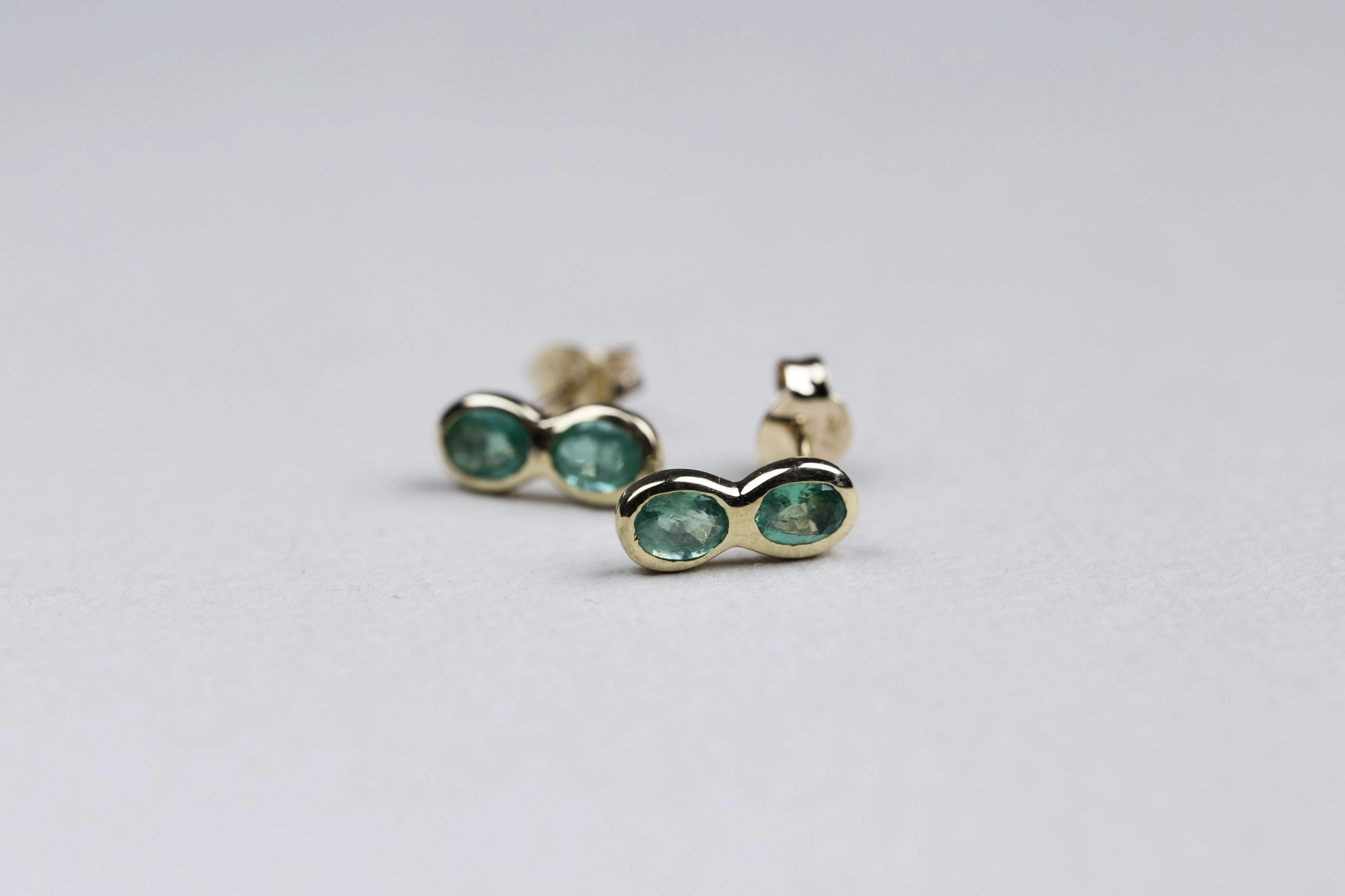 Emerald Double Round Stud Earrings - Image 2