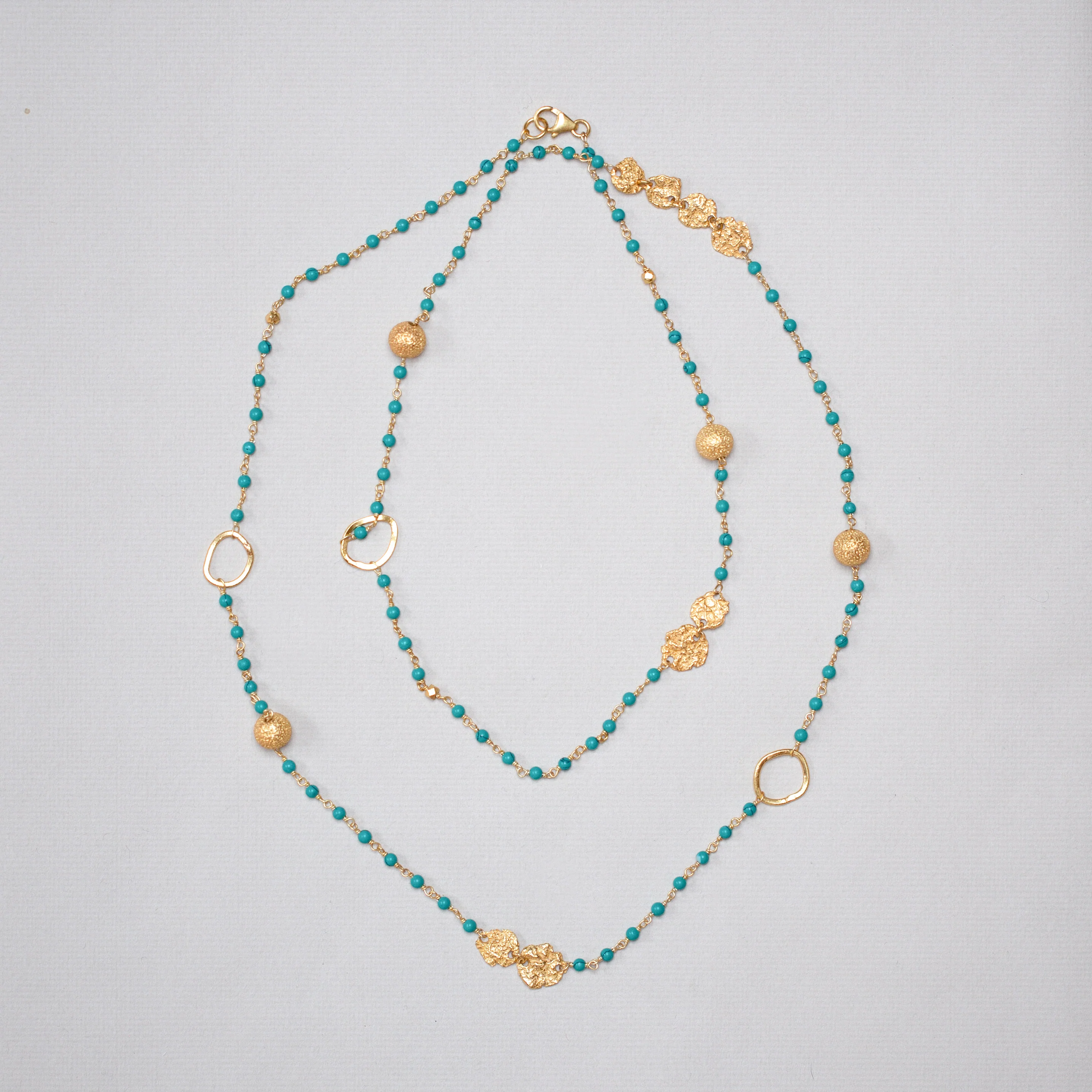 Long Gold Chain Necklace with Green Turquoise Beads - Image 2