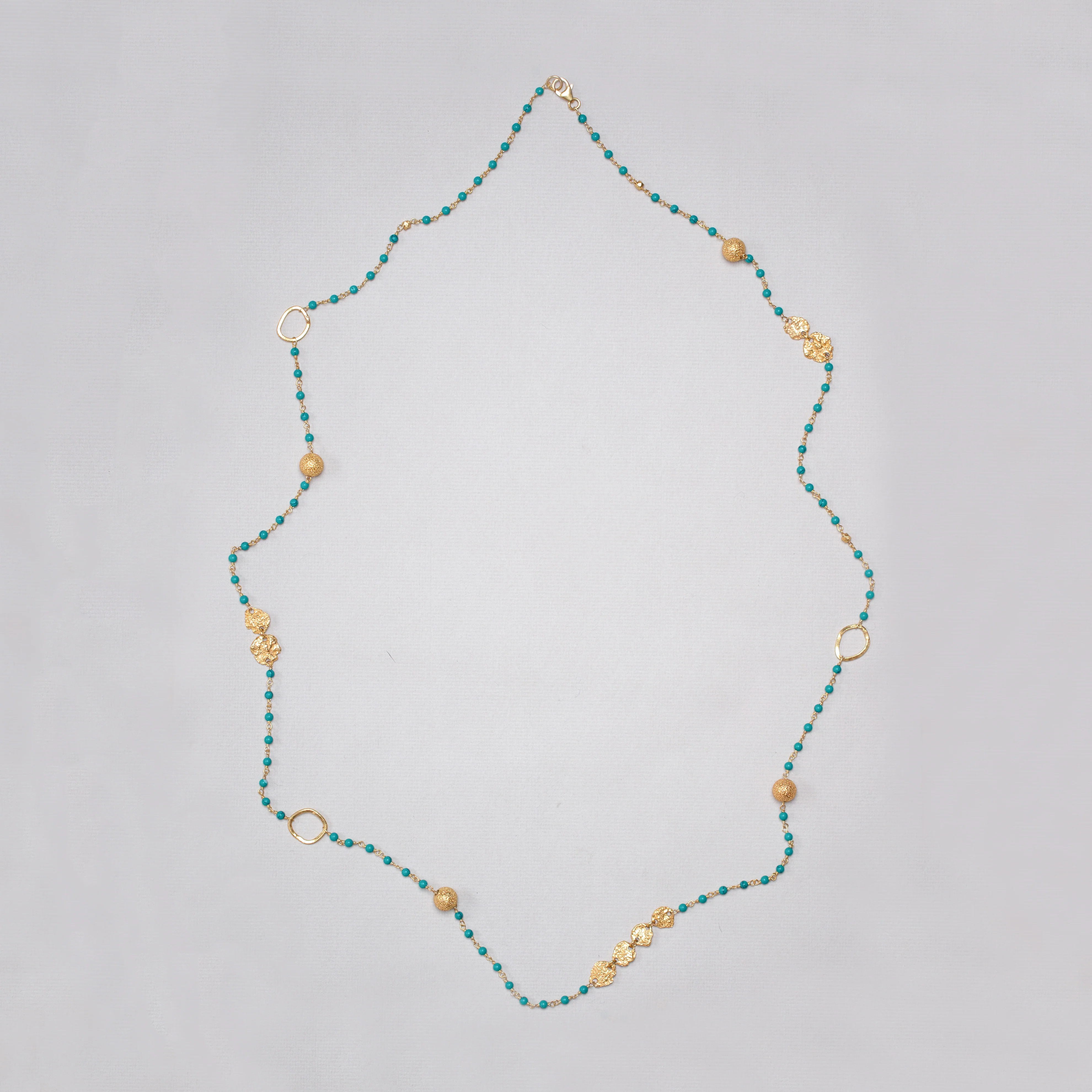 Long Gold Chain Necklace with Green Turquoise Beads - Image 4