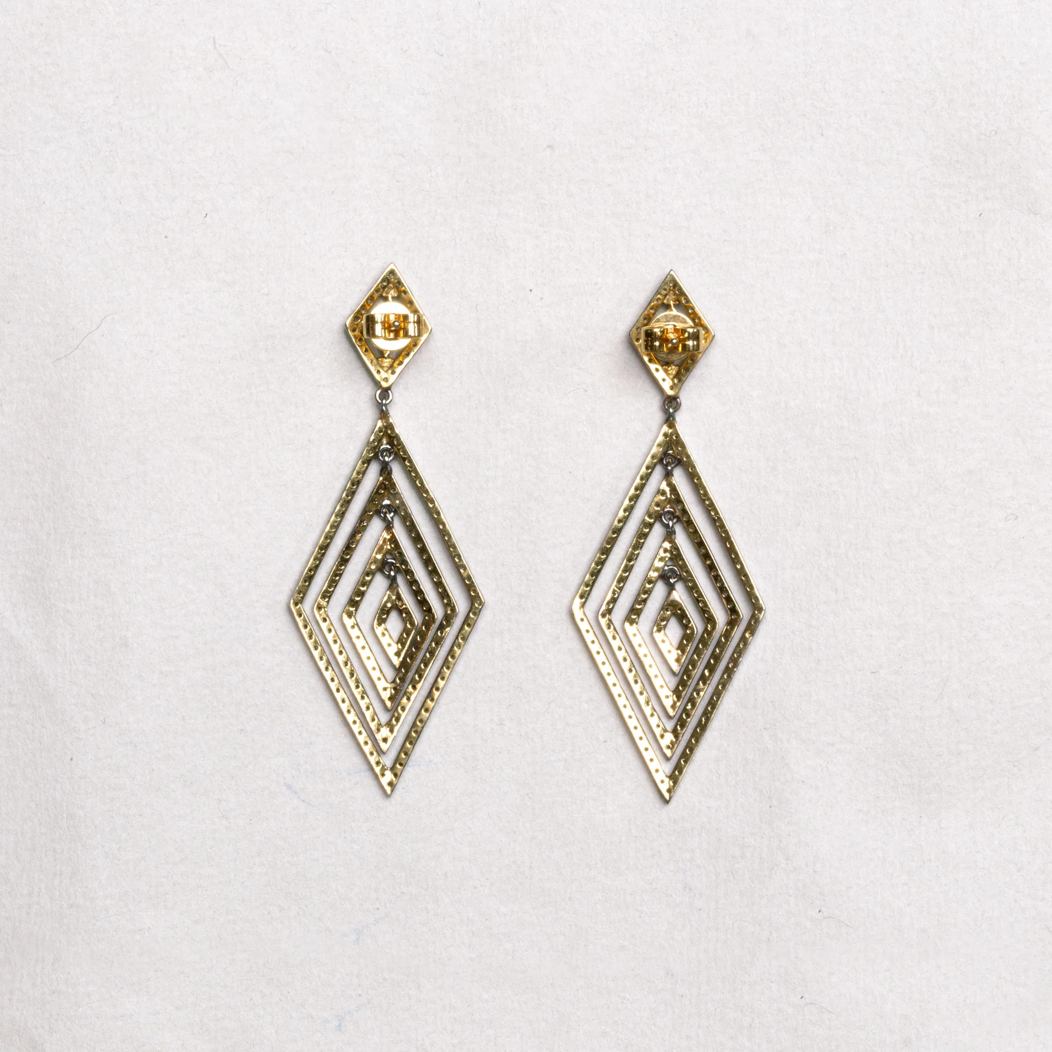 Geometric Diamond Drop Earrings in Silver - Image 3