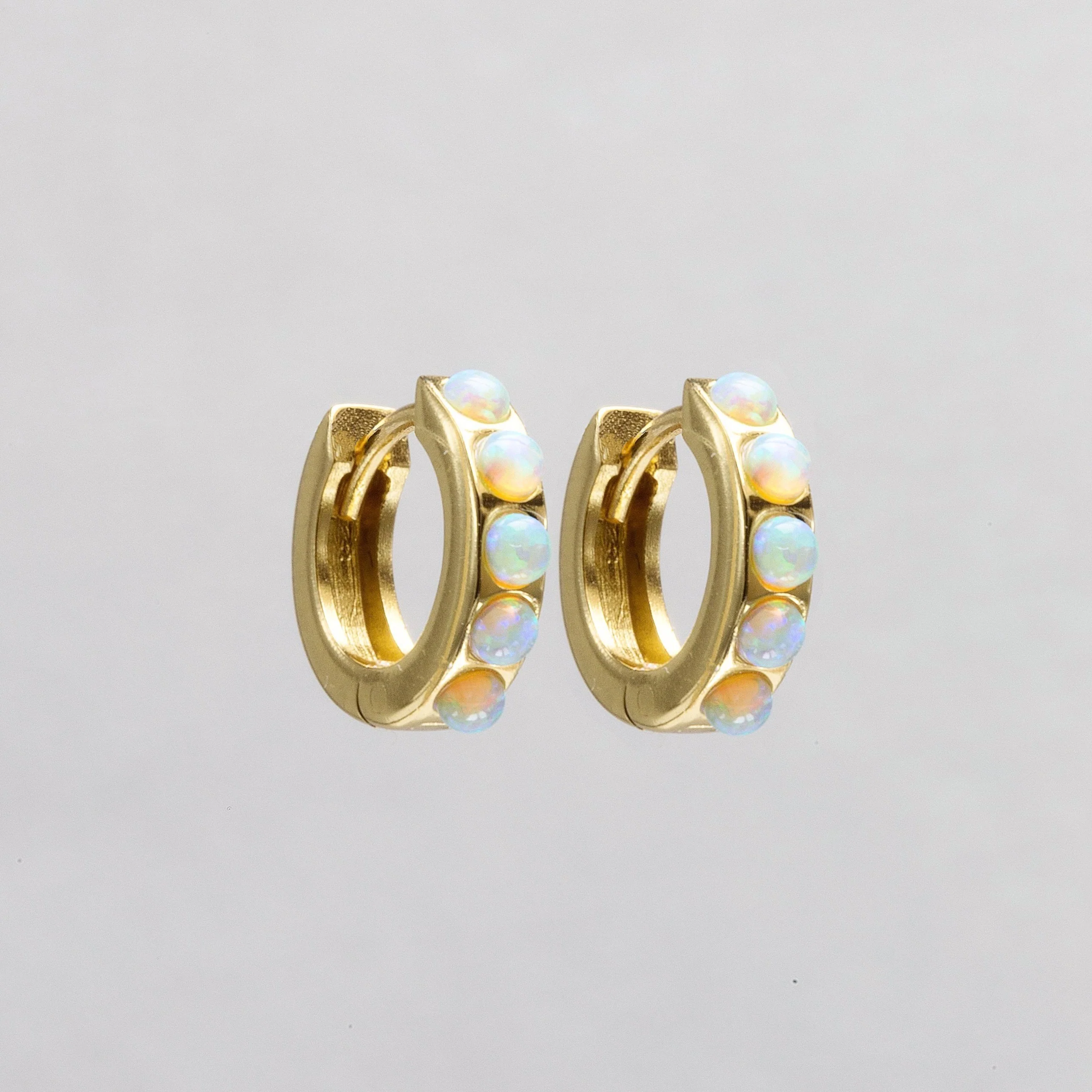 Gold Plated Silver Hoop Earrings with Lime Opals