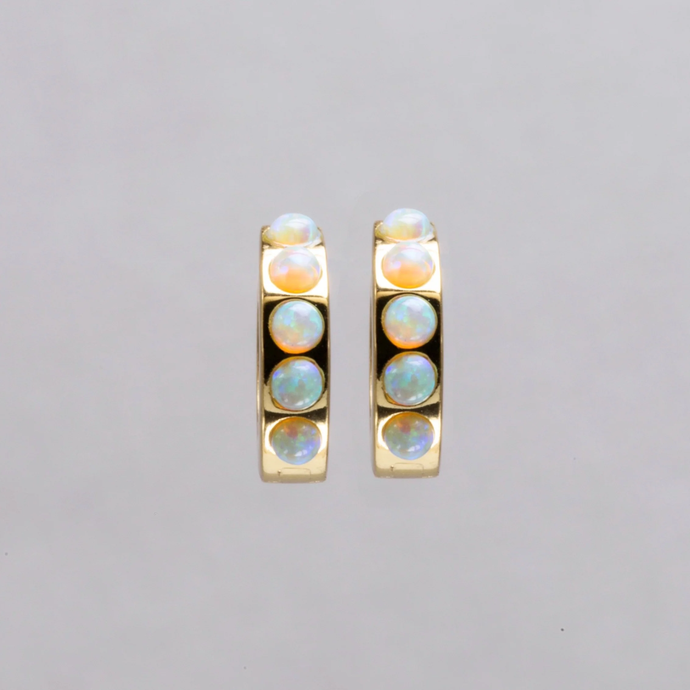 Gold Plated Silver Hoop Earrings with Lime Opals - Image 2