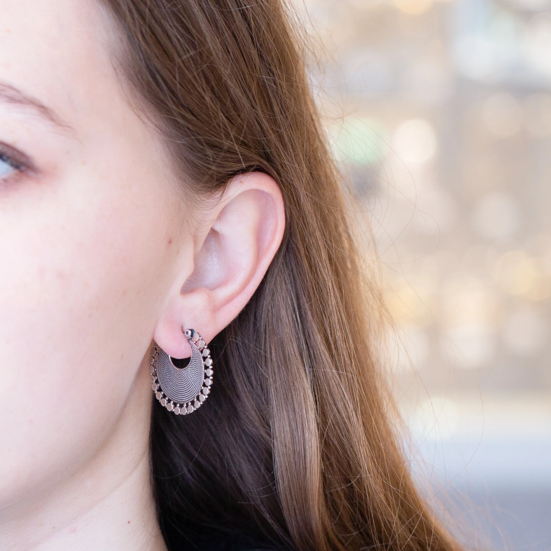 Gold and Silver Fan Earrings - Image 2