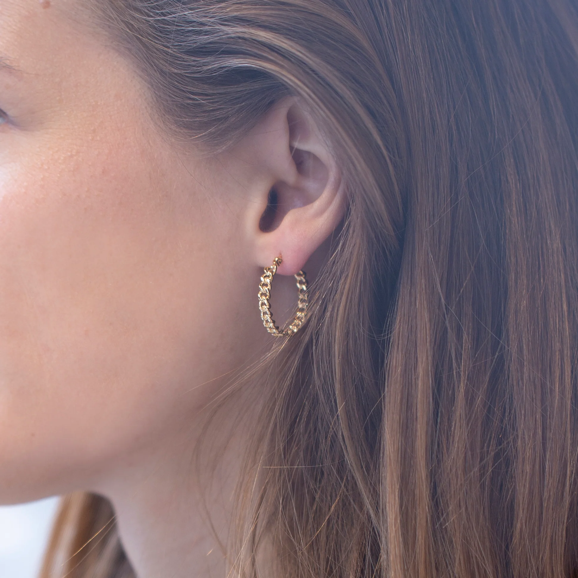 Gold Cable Link Hoop Earrings - Image 2