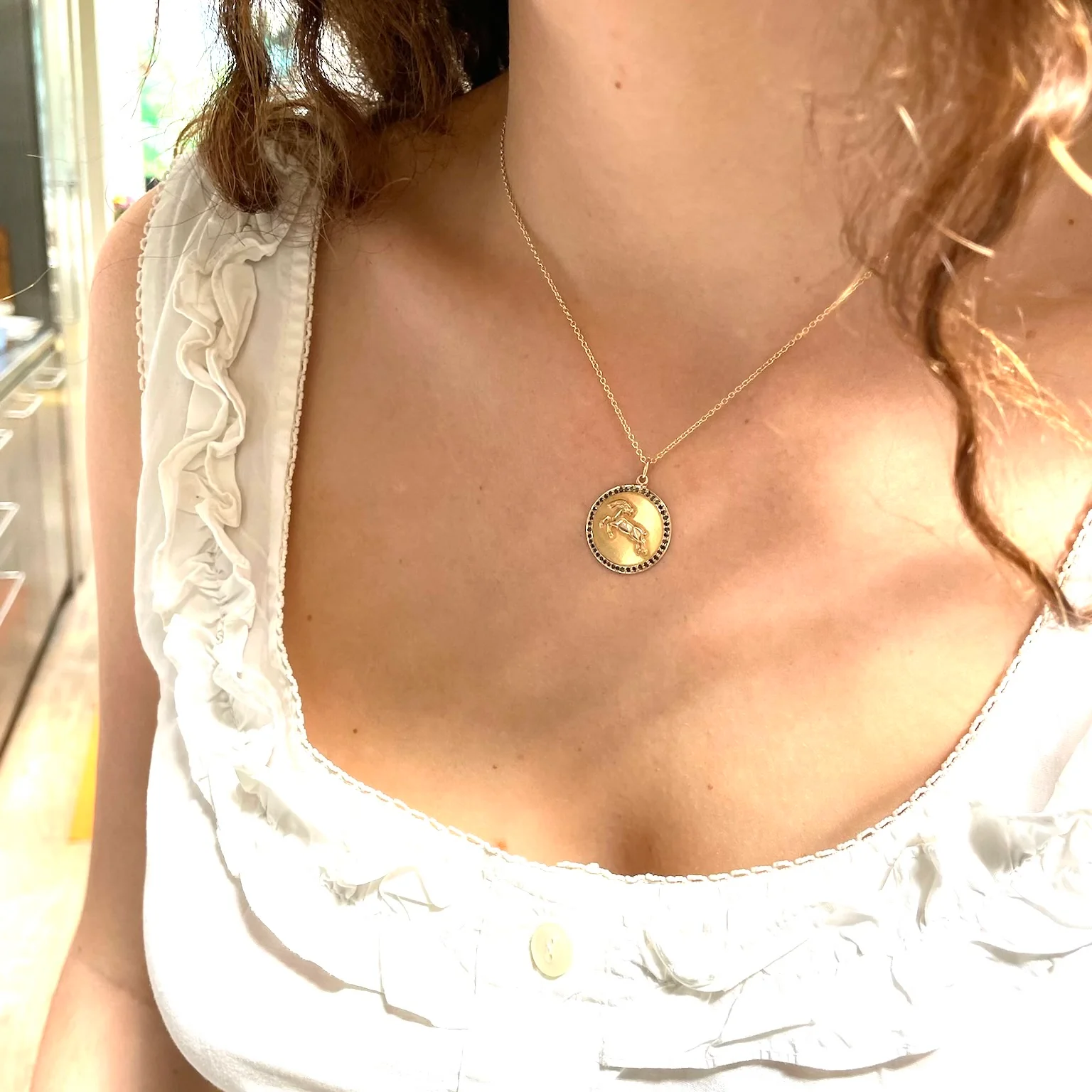 Vintage Gold Capricorn Pendant Charm with Black Diamonds - Image 2