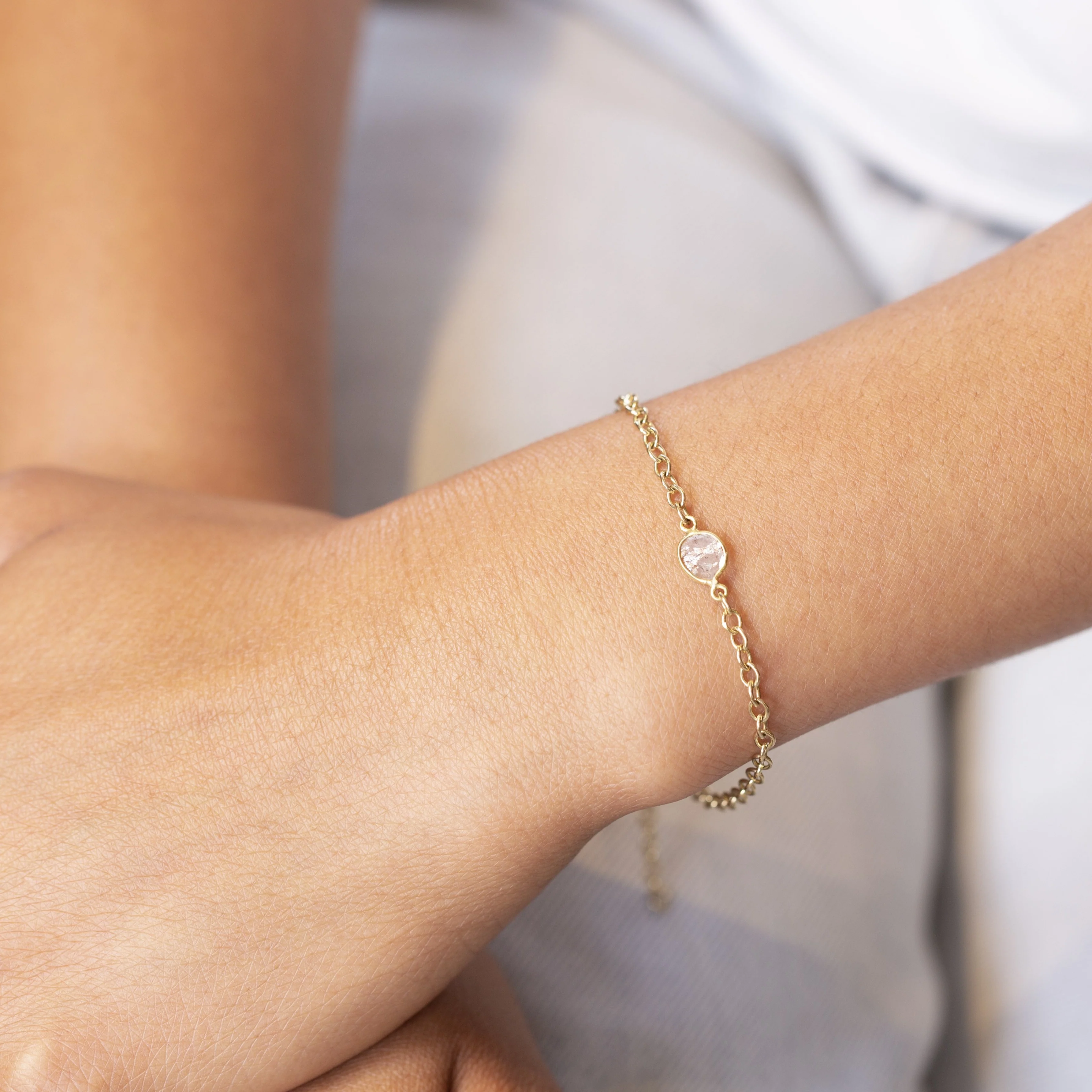Gold Chain Bracelet with Sliced Diamond - Image 2