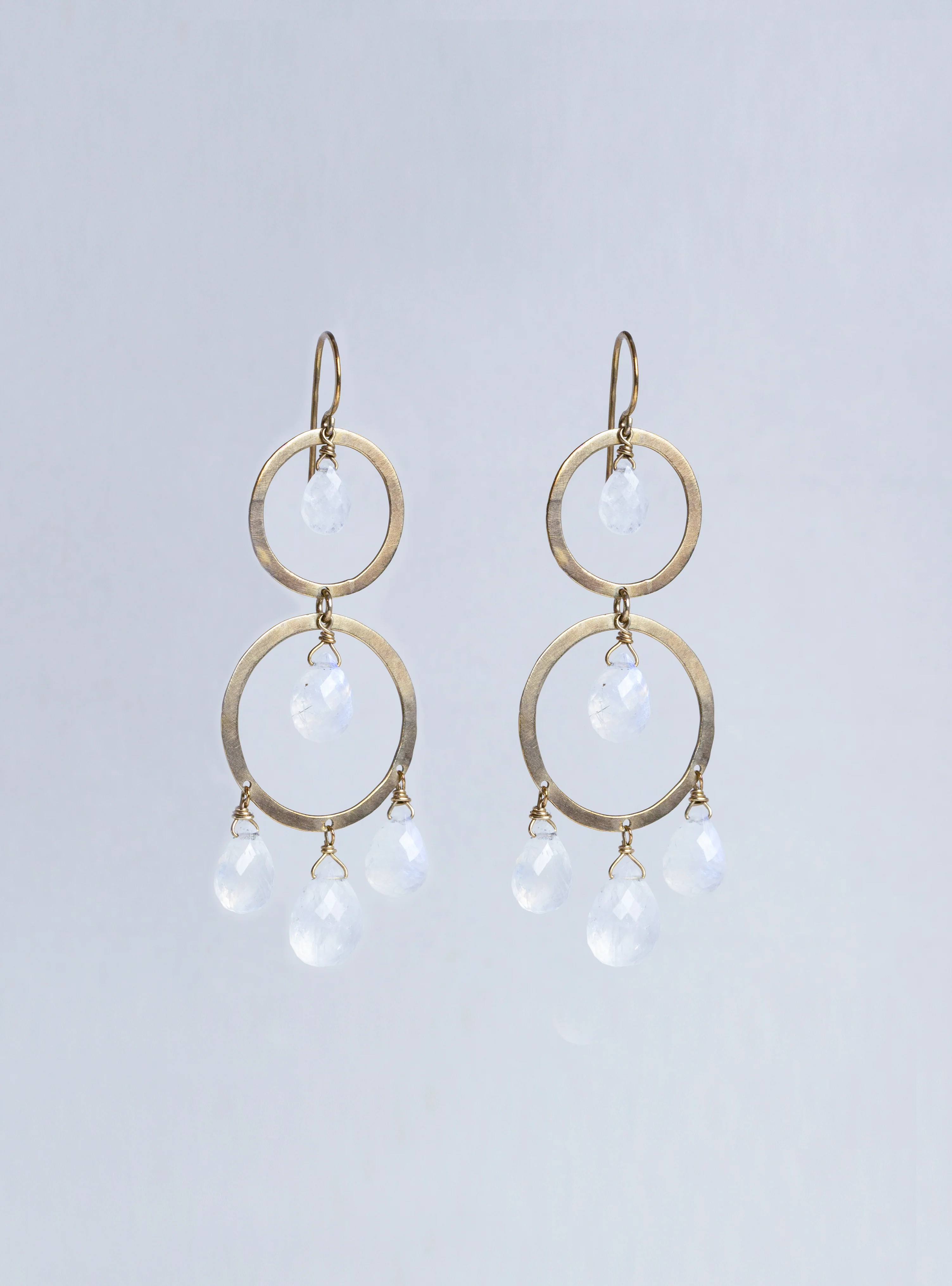 Gold Circle Drop Earrings with Moonstones