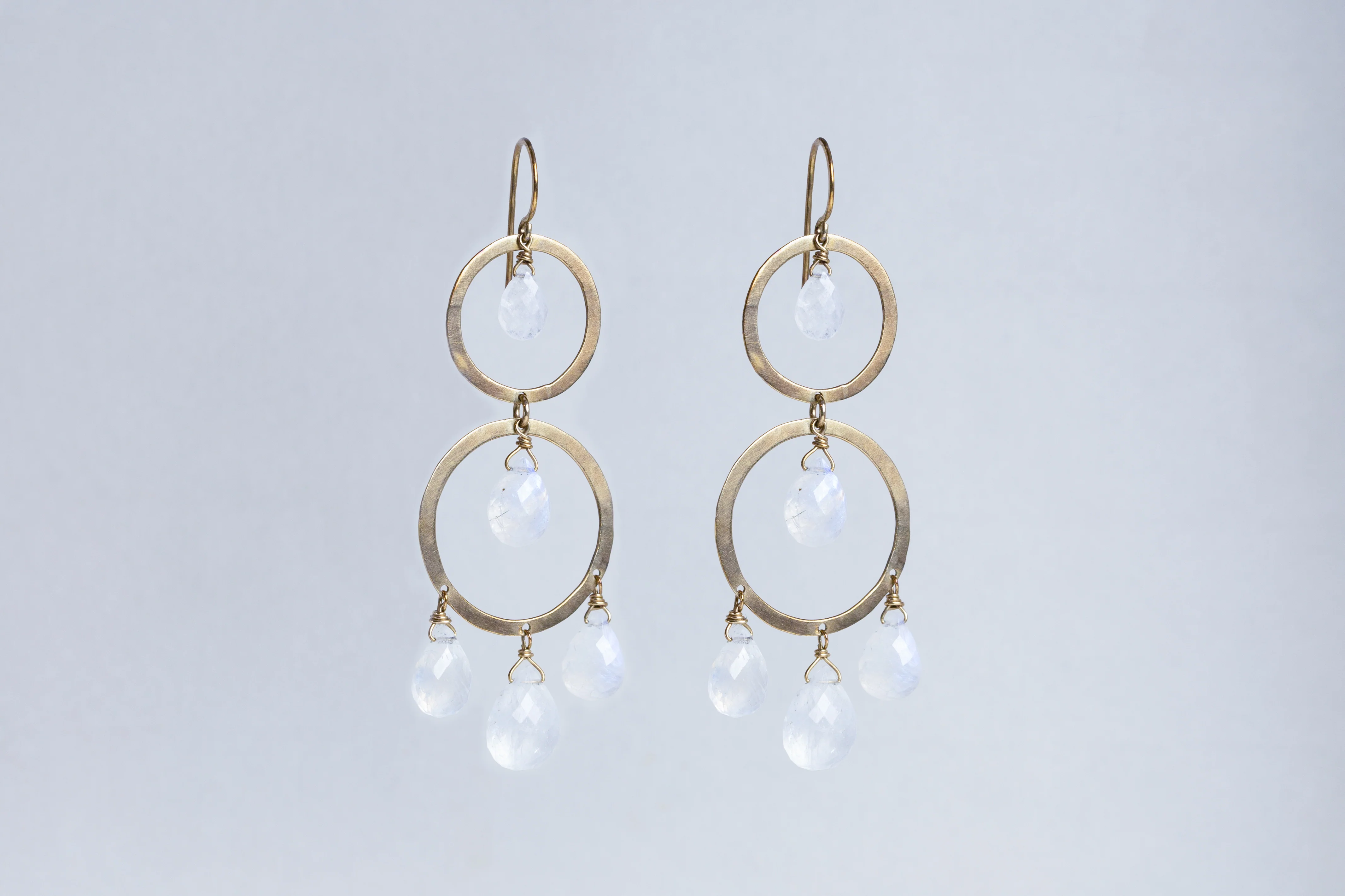 Gold Circle Drop Earrings with Moonstones - Image 2