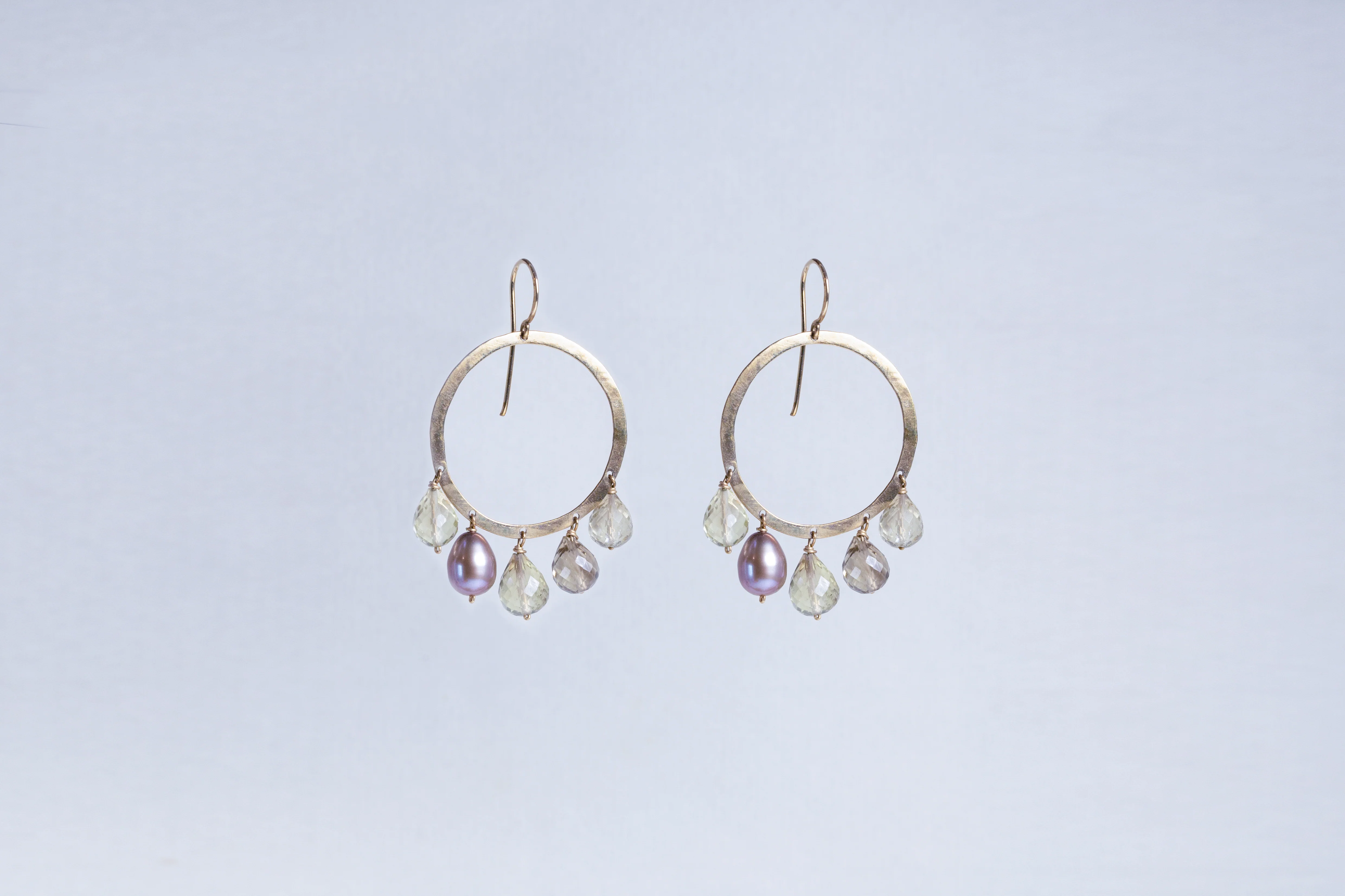 Gold Circle Drop Earrings with Moonstones - Image 3