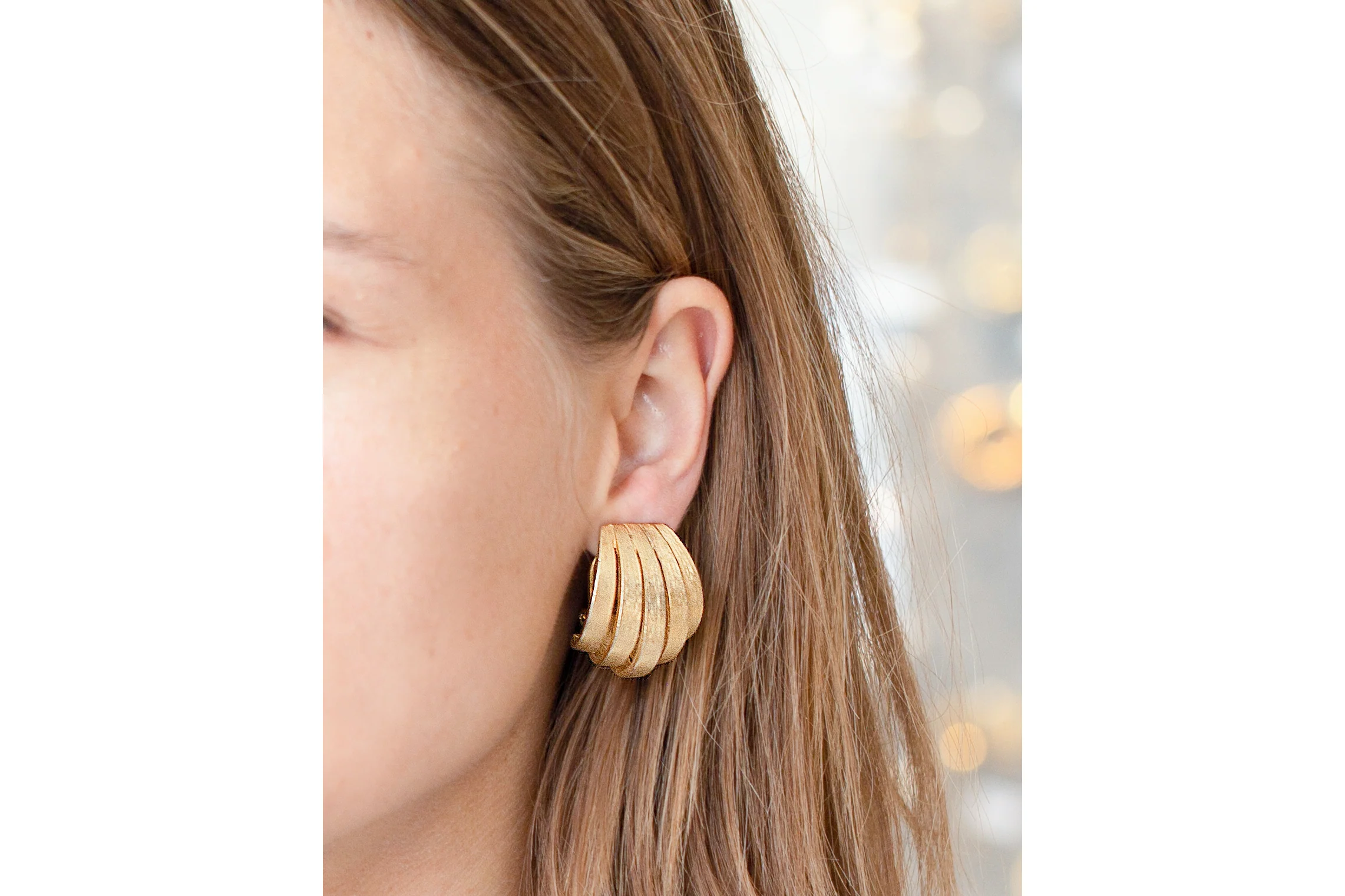 Gold Multiple Strip Clip-on Earrings - Image 3