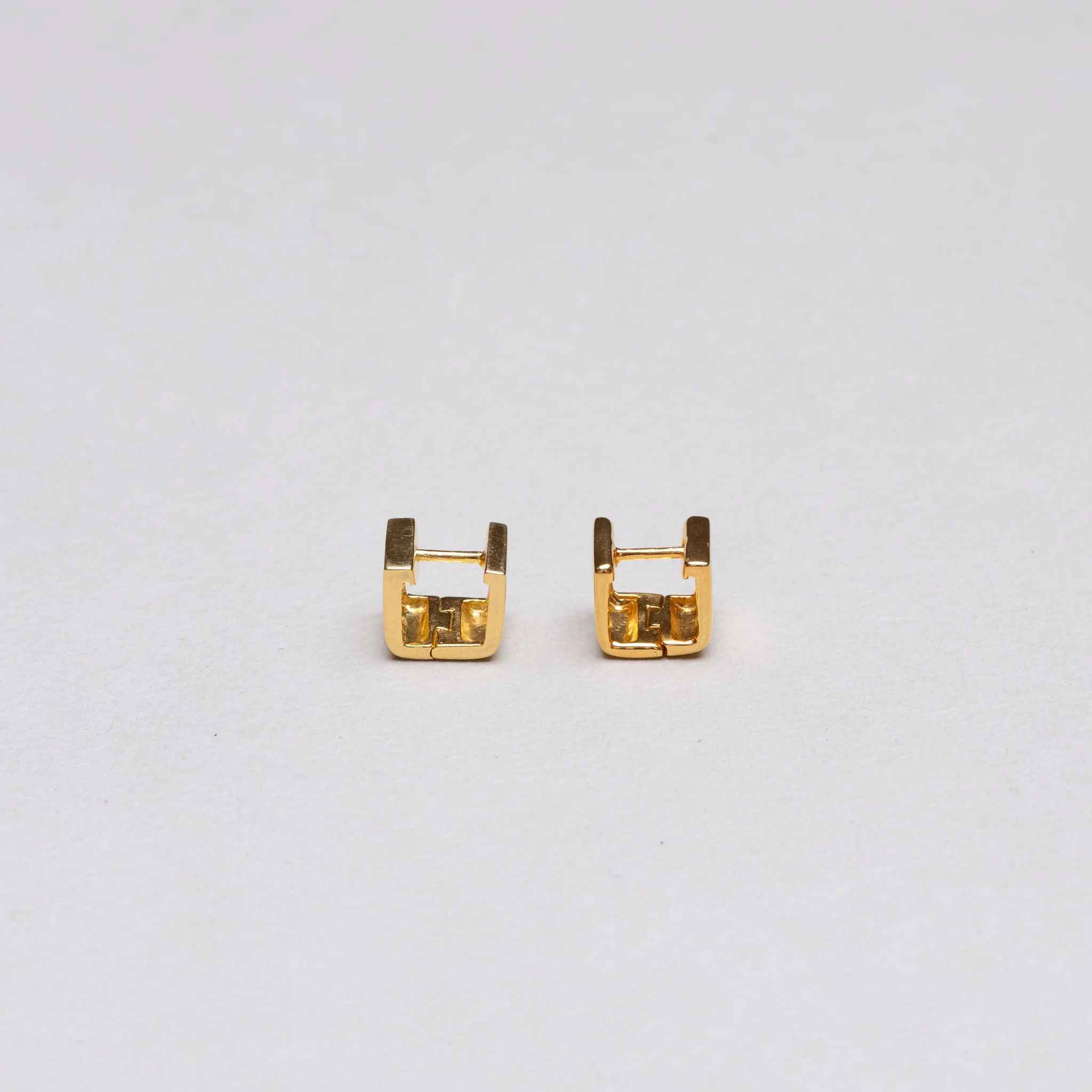 Gold Square Huggie Stud Earrings - Image 2