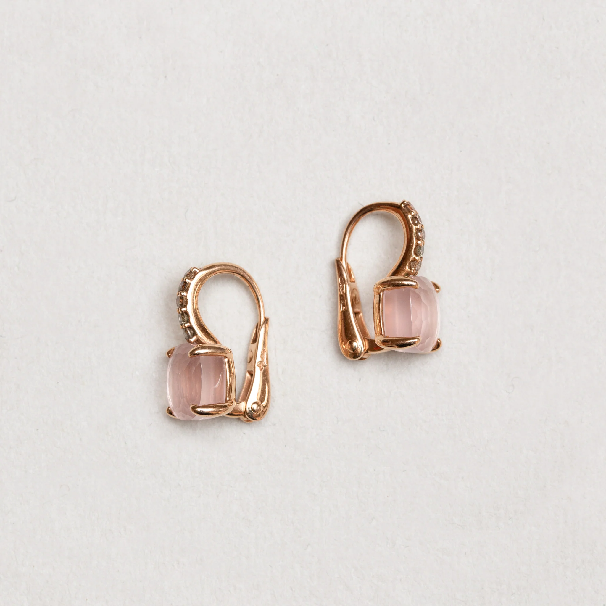 Vintage Gold Diamond Earrings with Pink Tourmaline - Image 3