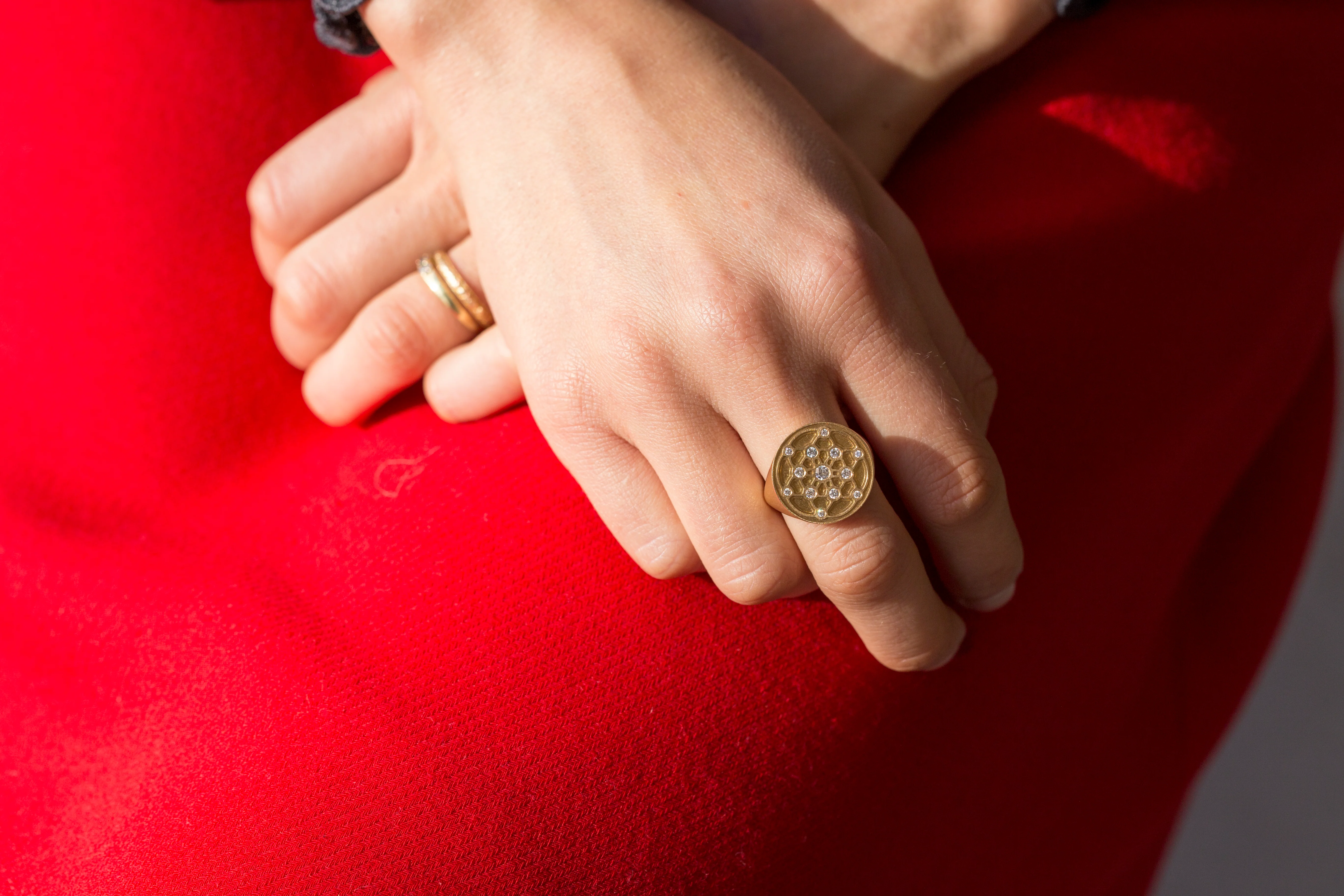 Gold Diamond Signet Ring - Image 5