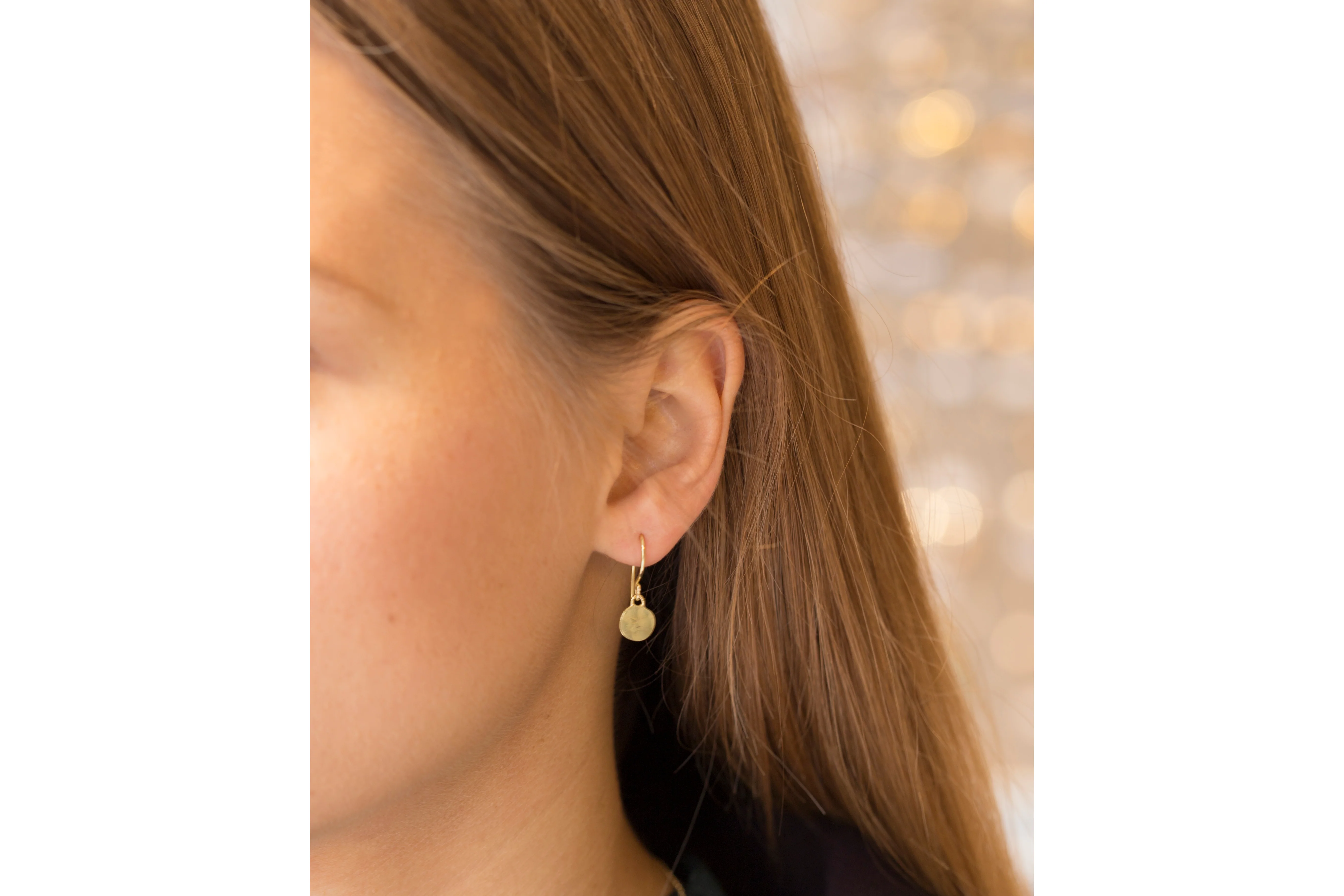 Gold Disc Drop Earrings - Image 3
