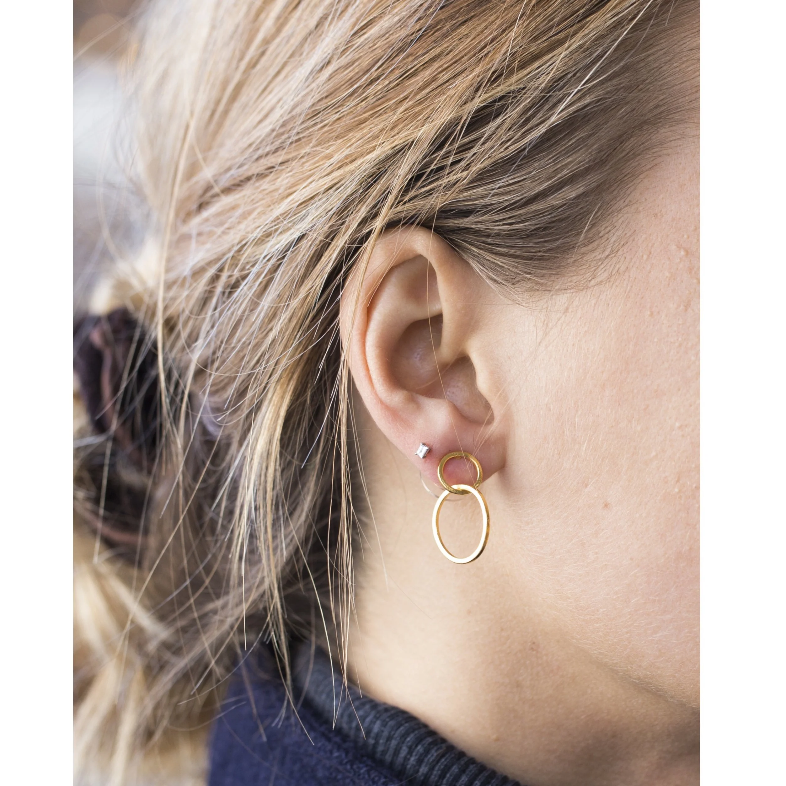 Double Circle Drop Stud Earrings - Image 3