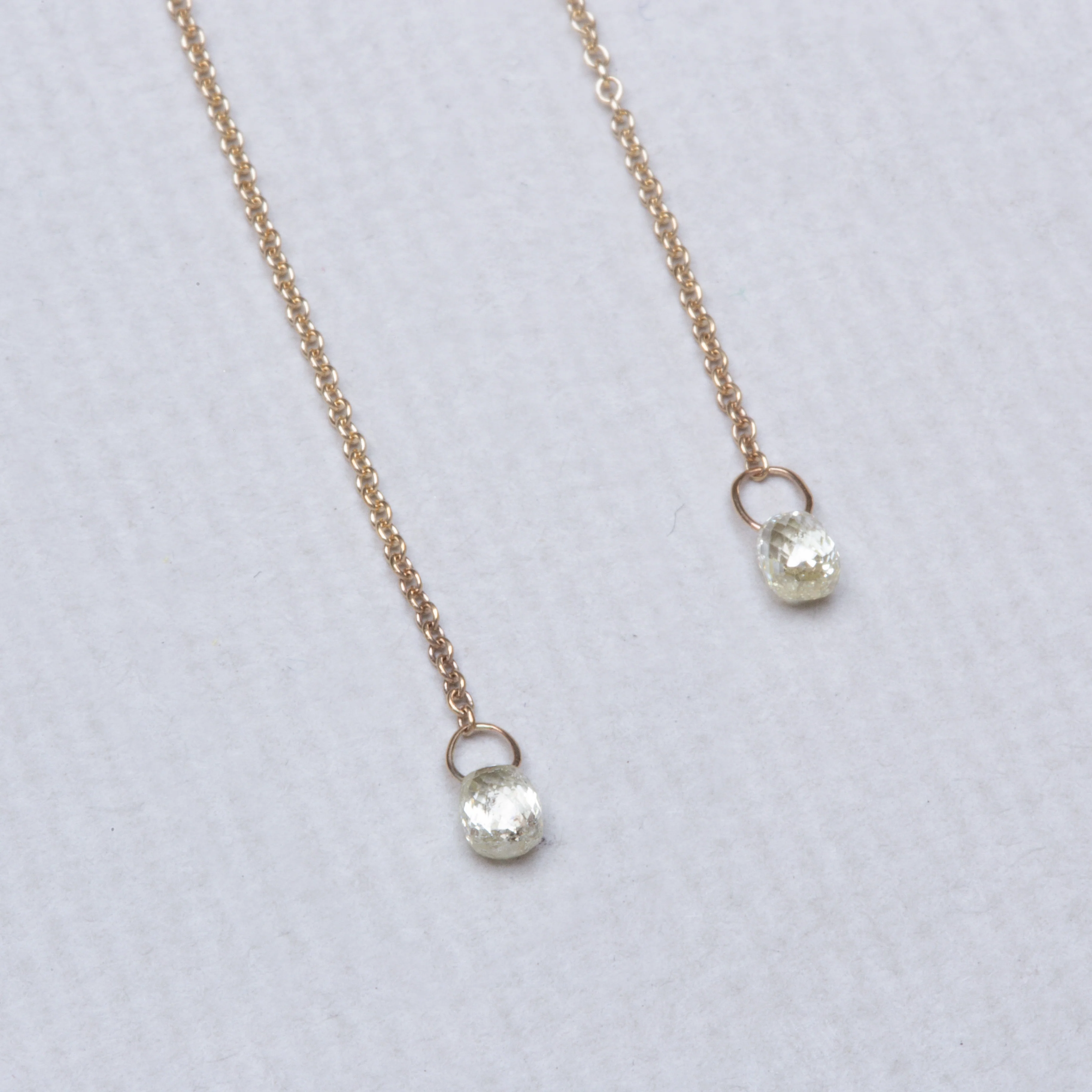 Gold Chain Drop Stud Earrings with Diamonds - Image 3