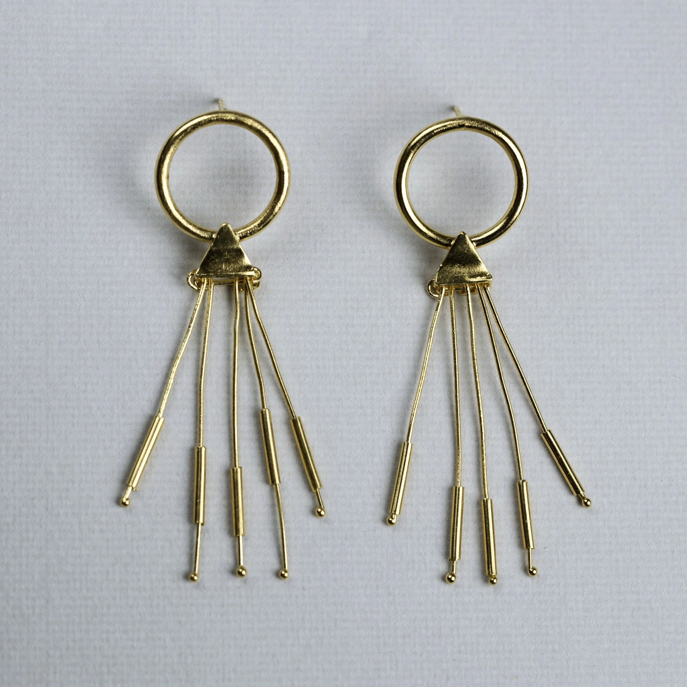 Open Circle Gold Stick Tassel Earrings - Image 3