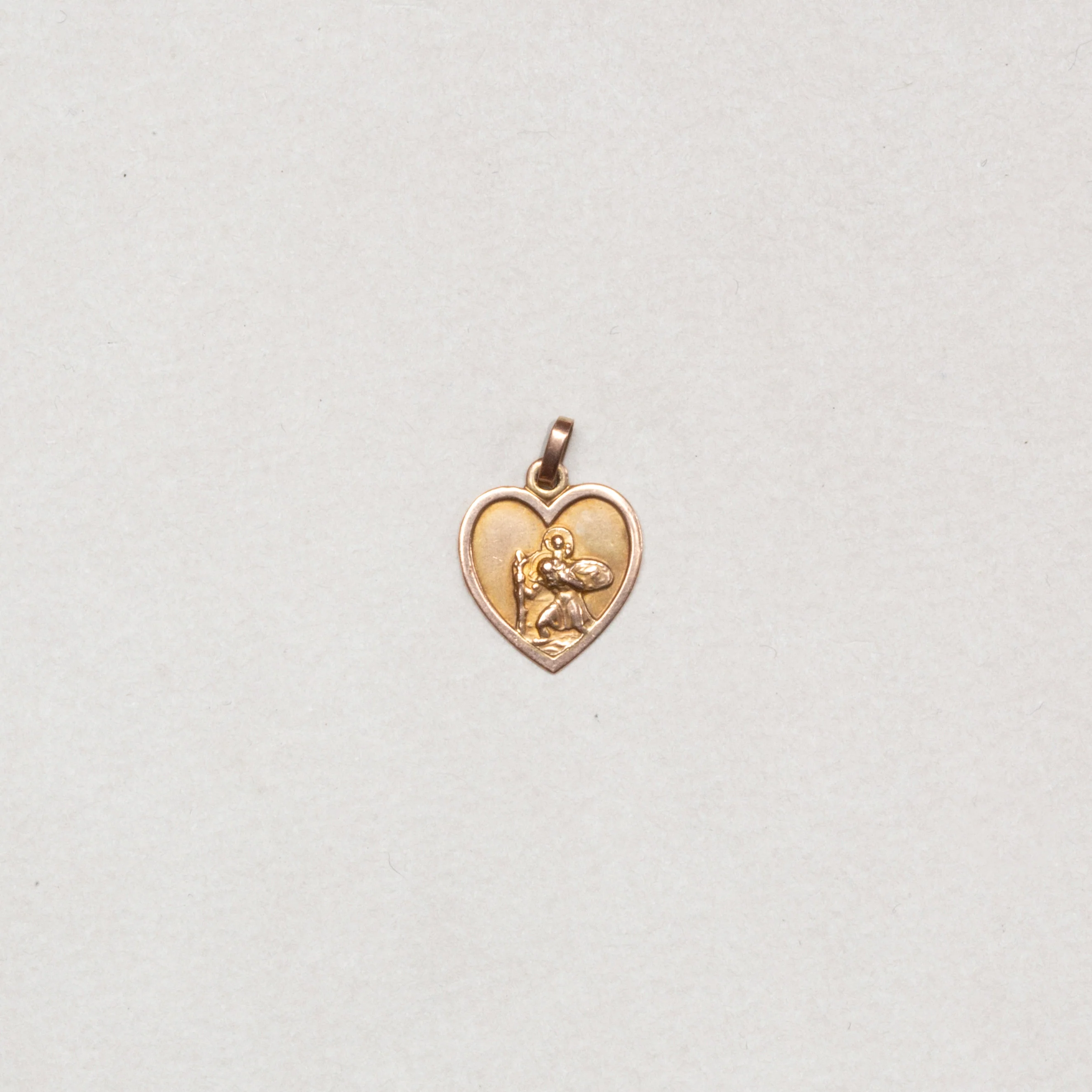 Vintage 9ct Gold Heart St. Christopher Charm Pendant