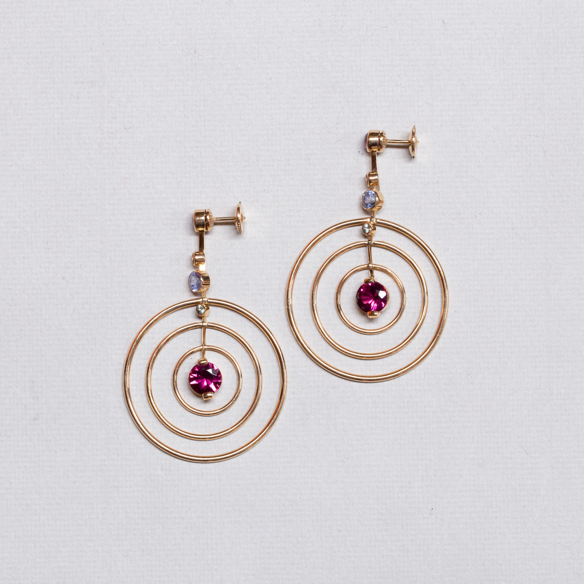 18ct Gold Drop Studs with Amethyst, Tourmaline and Garnet - Image 2