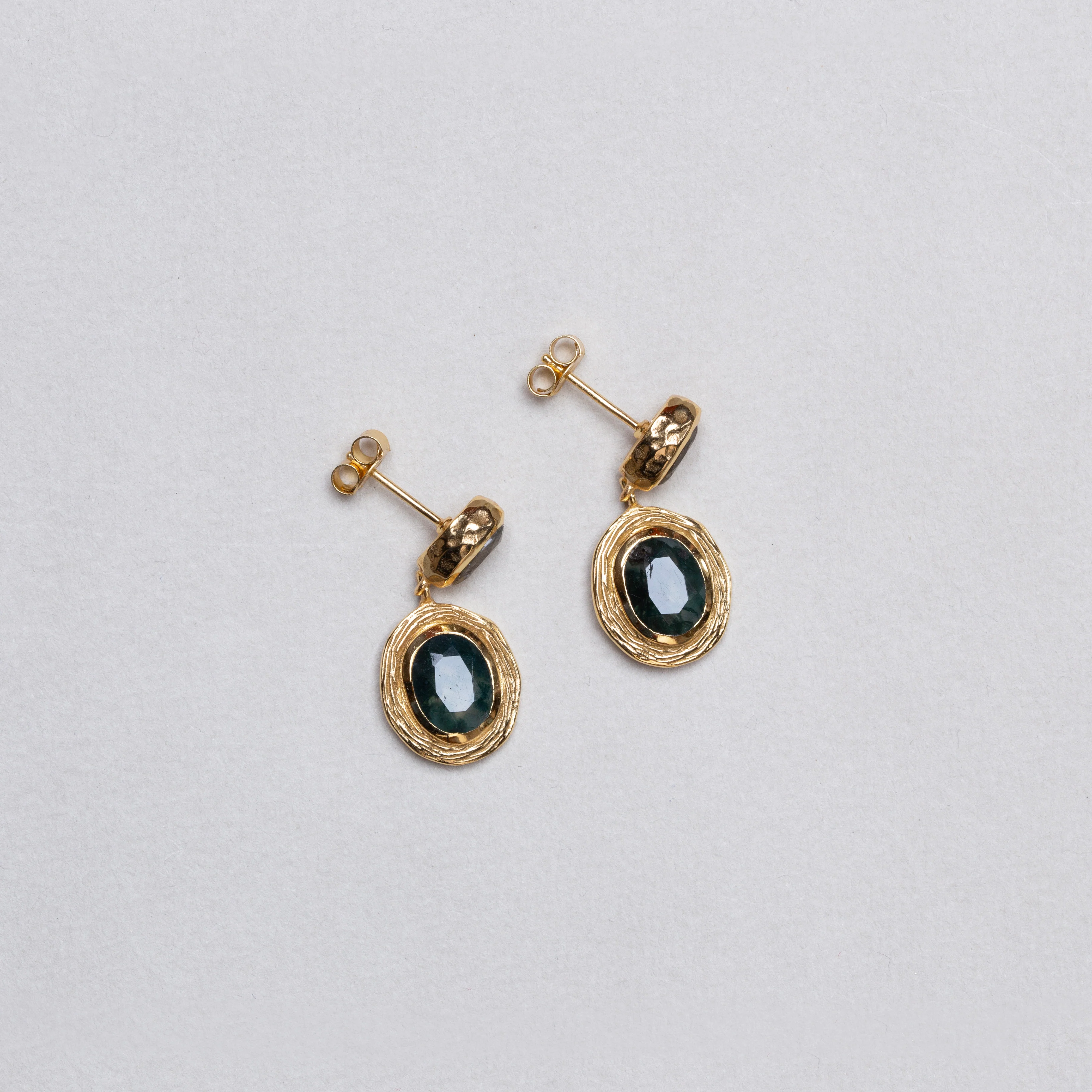 Gold Labradorite and Moss Agate Drop Stud Earrings - Image 3