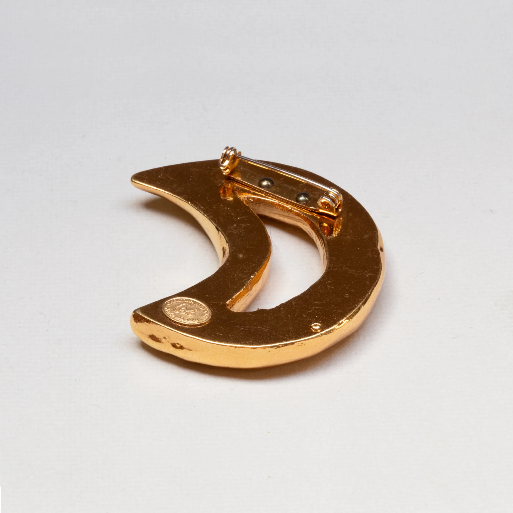 Vintage Christian Lacroix Gold Moon Brooch - Image 2